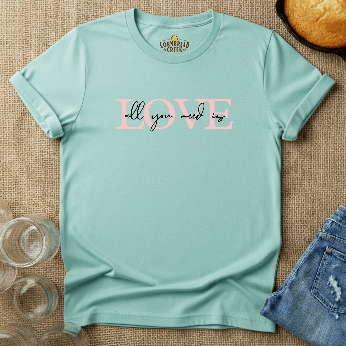 All you need is LOVE T-Shirt Chicken and Rural Homestead Graphic tee Cornbread Creek