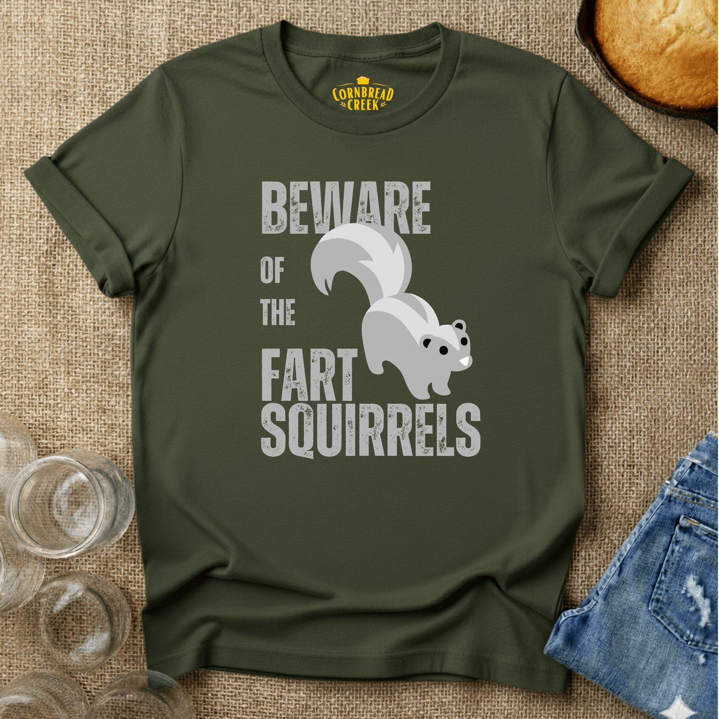 Beware Of The Fart Squirrels T-Shirt Chicken and Rural Homestead Graphic tee Cornbread Creek