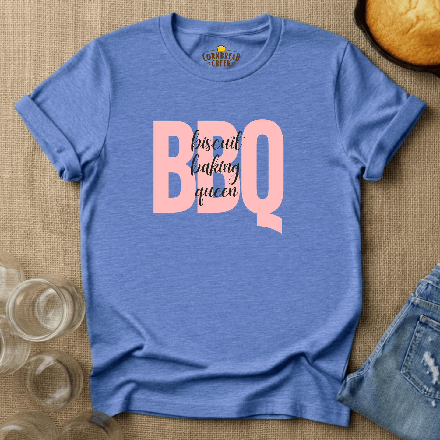 Biscuit Baking Queen with Elegance T-Shirt Chicken and Rural Homestead Graphic tee Cornbread Creek