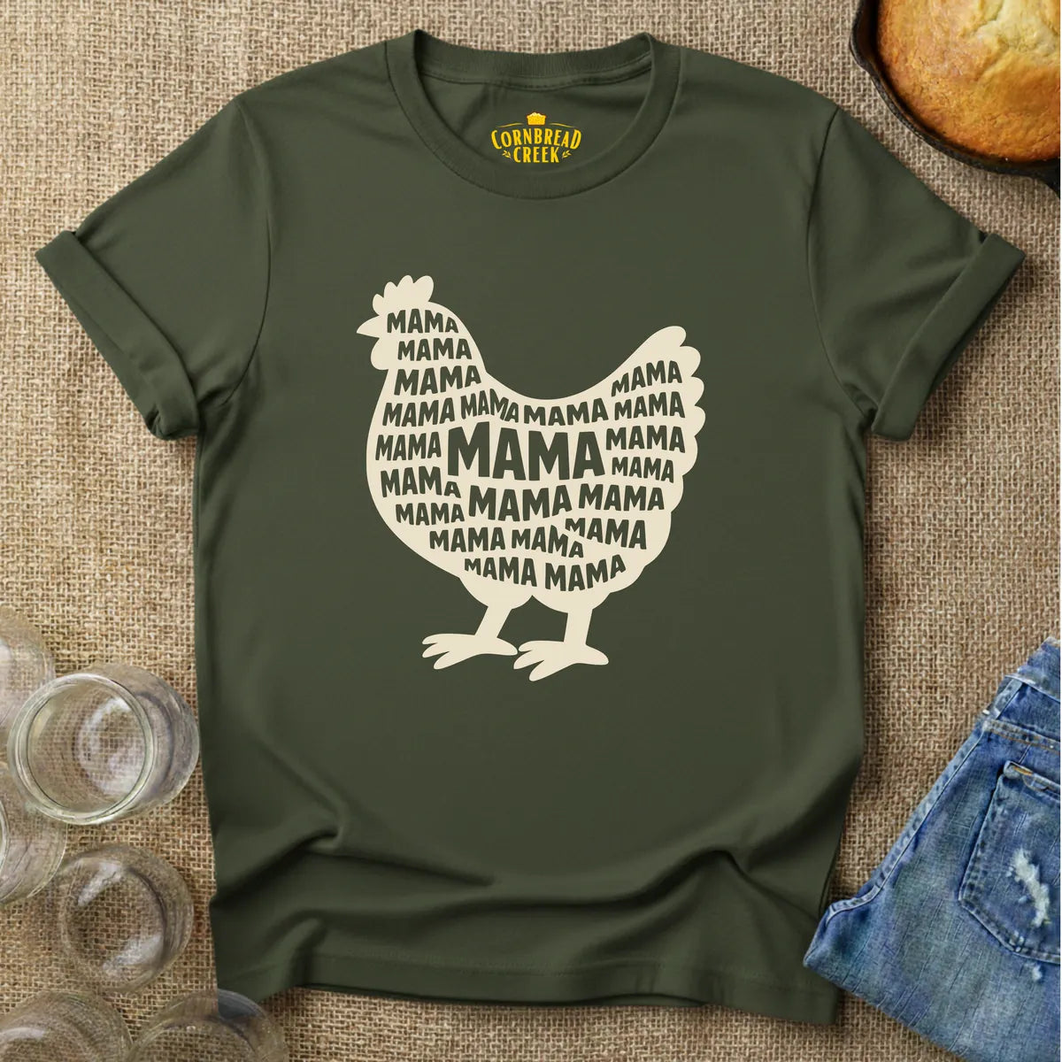 Chicken Mama Silhouette T-Shirt Chicken and Rural Homestead Graphic tee Cornbread Creek