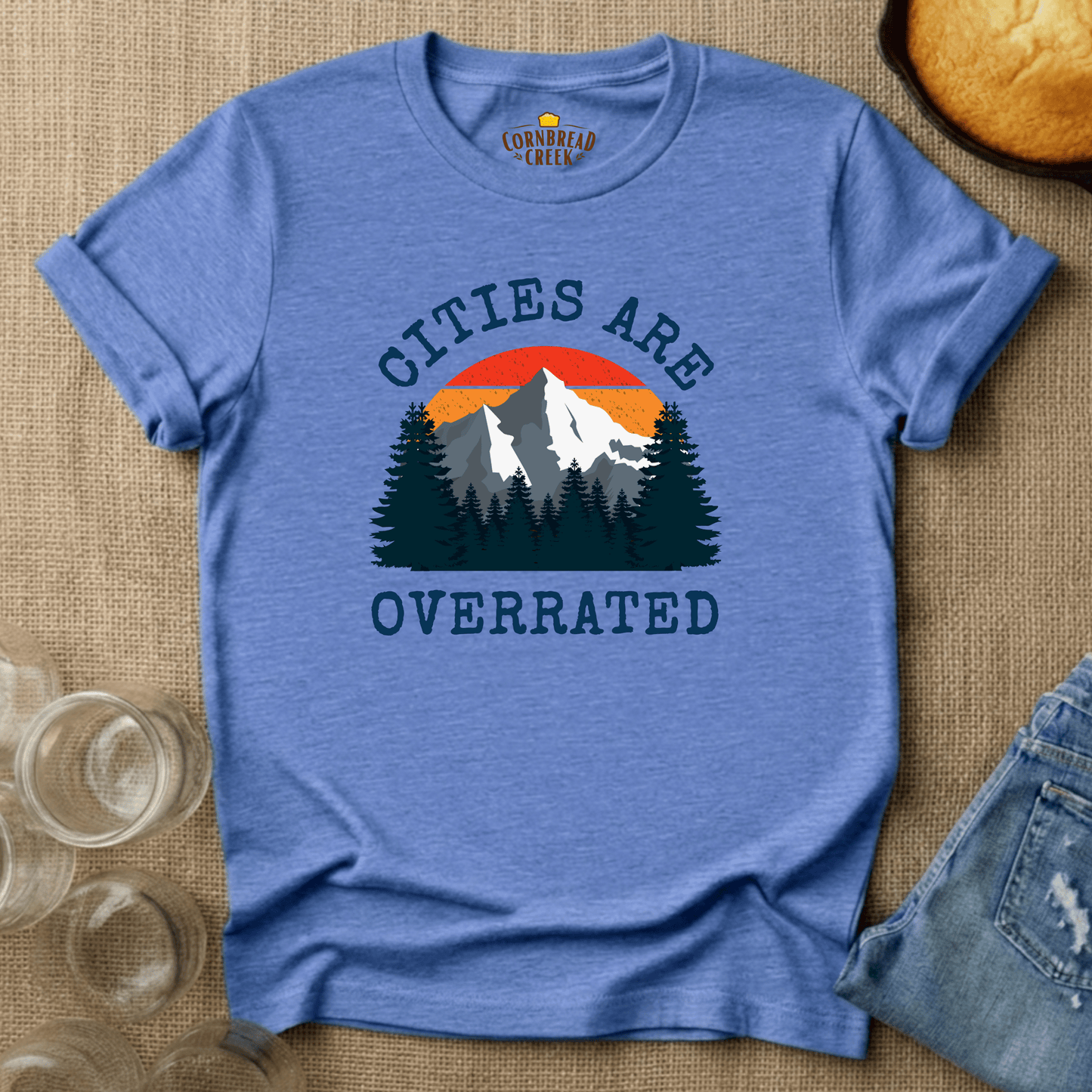 Cities Are Overrated T-Shirt Chicken and Rural Homestead Graphic tee Cornbread Creek