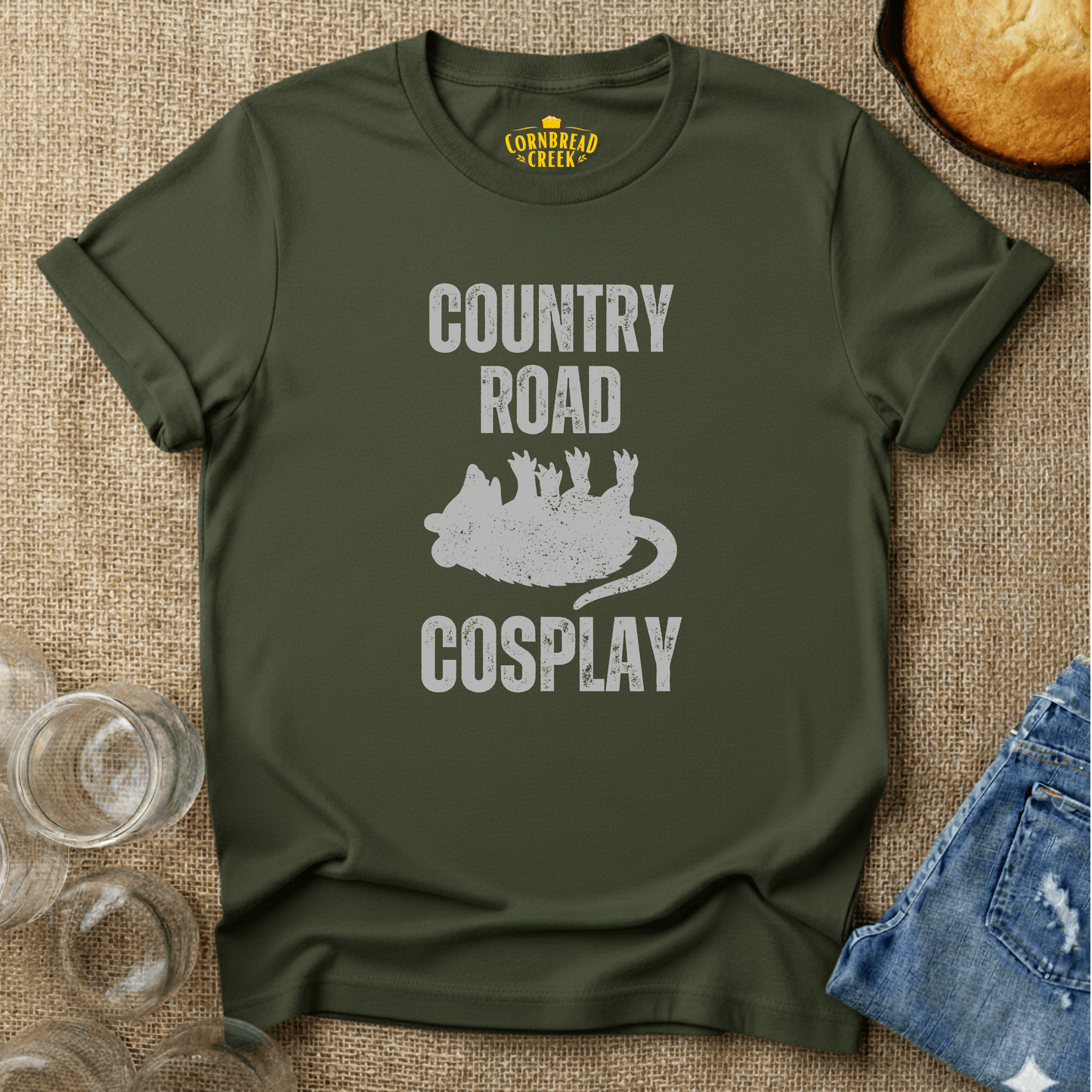 Country Road Cosplay T-Shirt Chicken and Rural Homestead Graphic tee Cornbread Creek