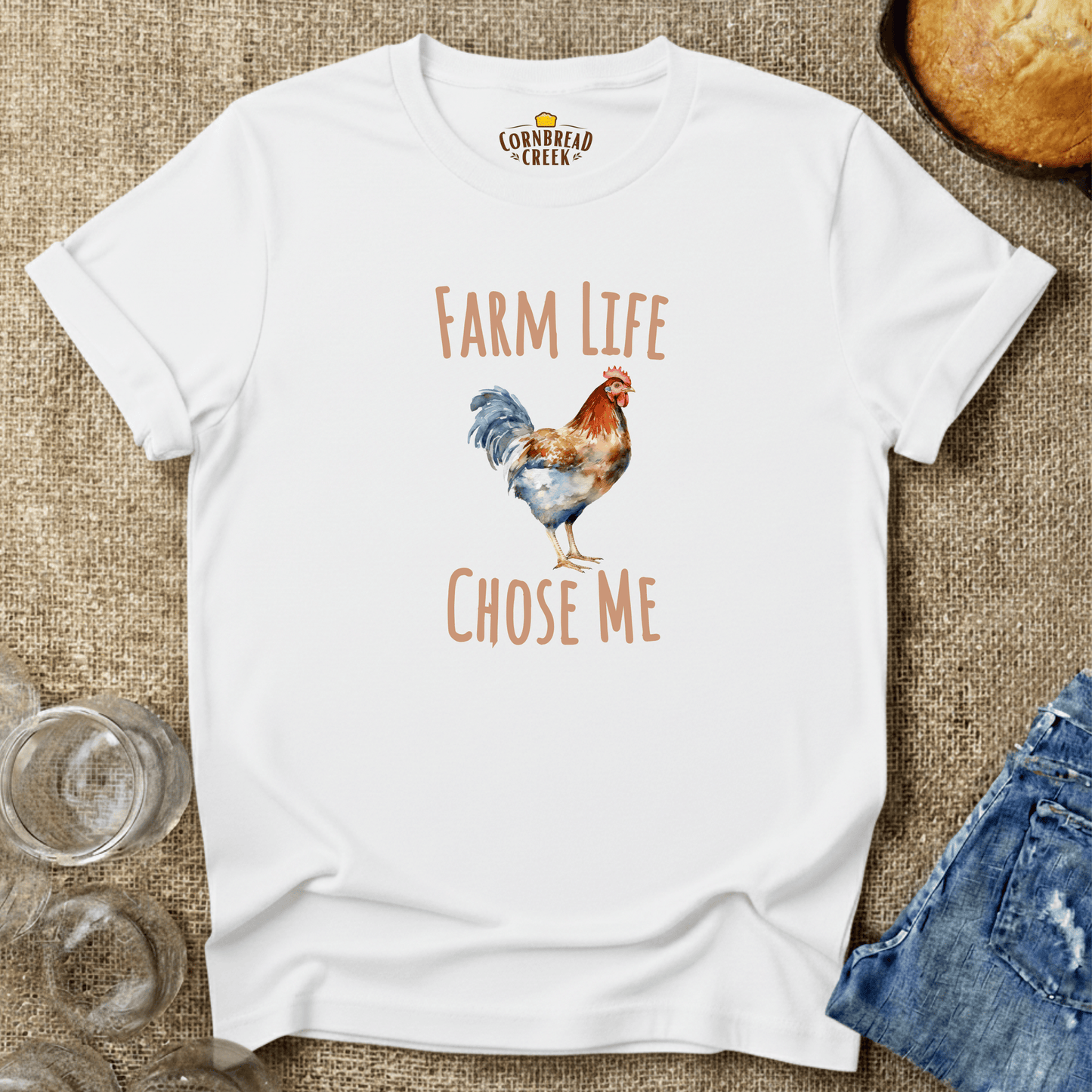 Farm Life Chose Me T-Shirt Chicken and Rural Homestead Graphic tee Cornbread Creek