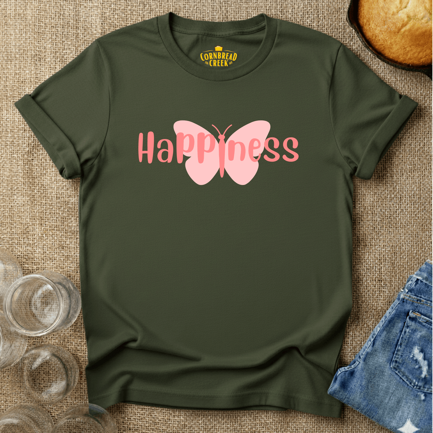 Happiness Butterfly T-Shirt Chicken and Rural Homestead Graphic tee Cornbread Creek