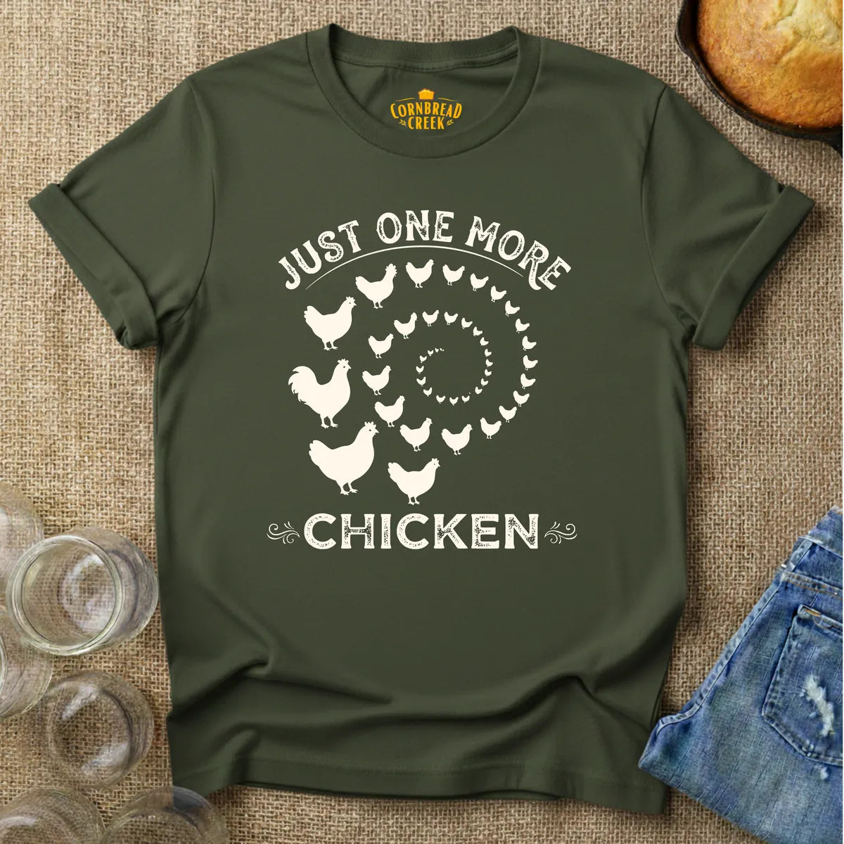 Just One More Chicken T-Shirt Chicken and Rural Homestead Graphic tee Cornbread Creek