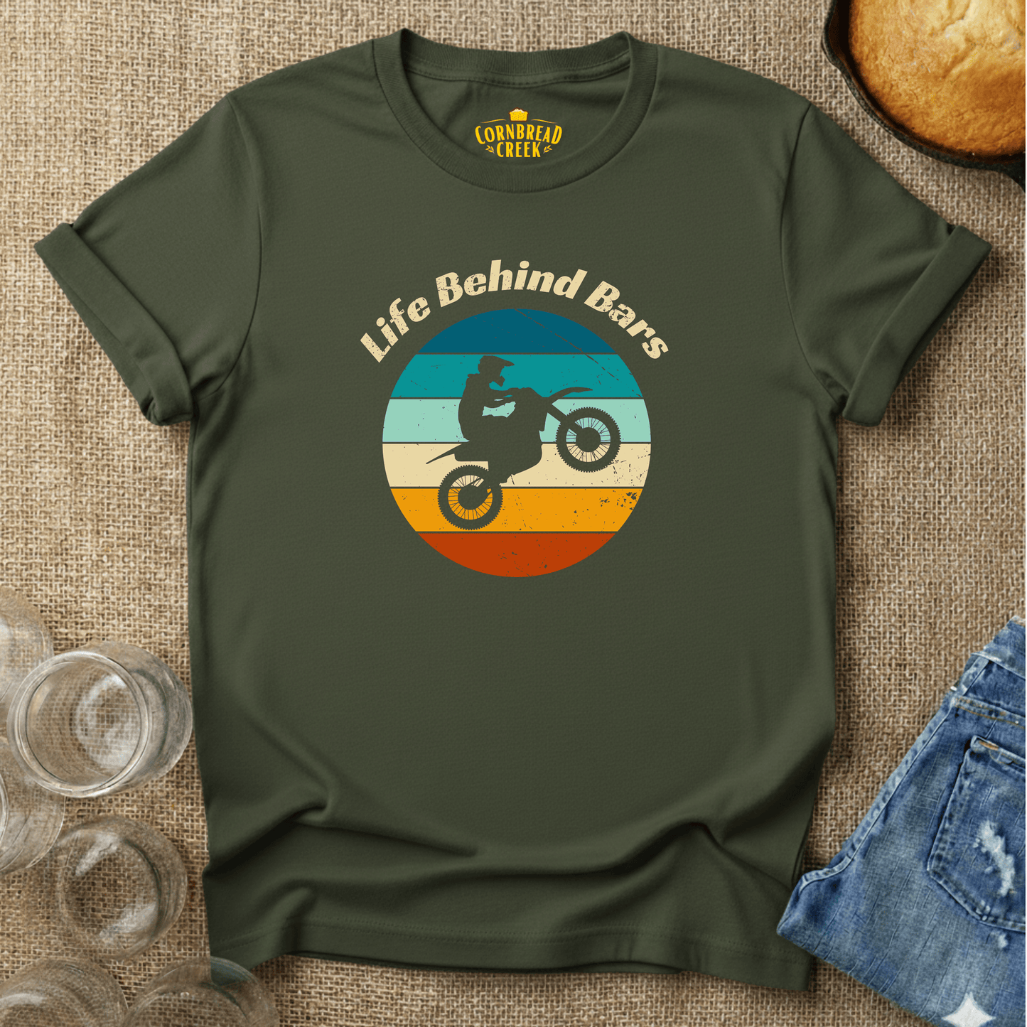 Life Behind Bars (Motorcycle) T-Shirt Chicken and Rural Homestead Graphic tee Cornbread Creek