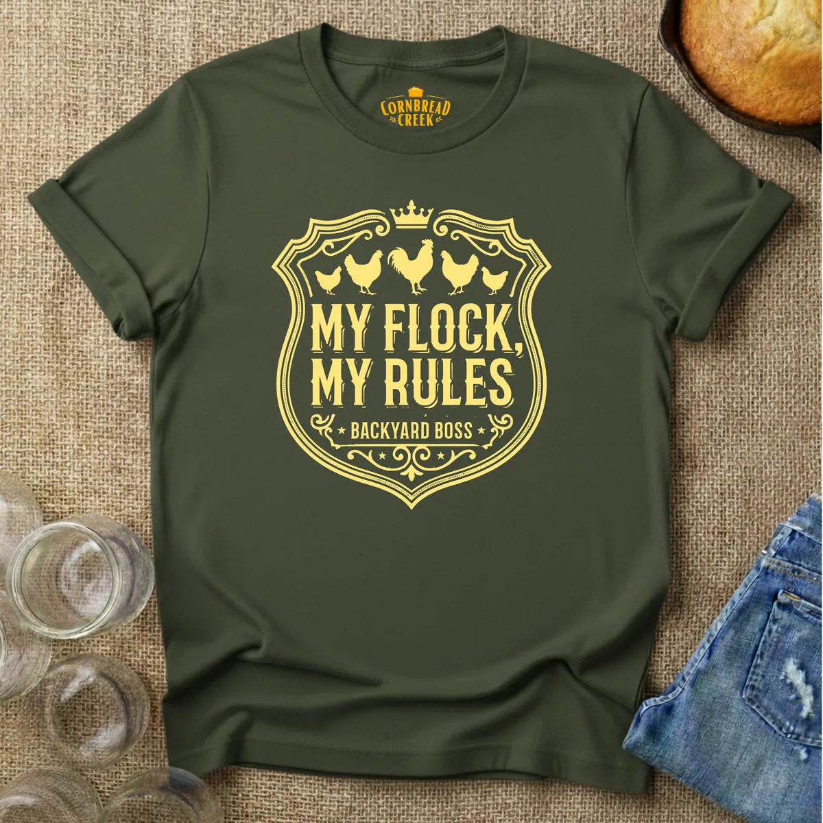 My Flock, My Rules T-Shirt Chicken and Rural Homestead Graphic tee Cornbread Creek