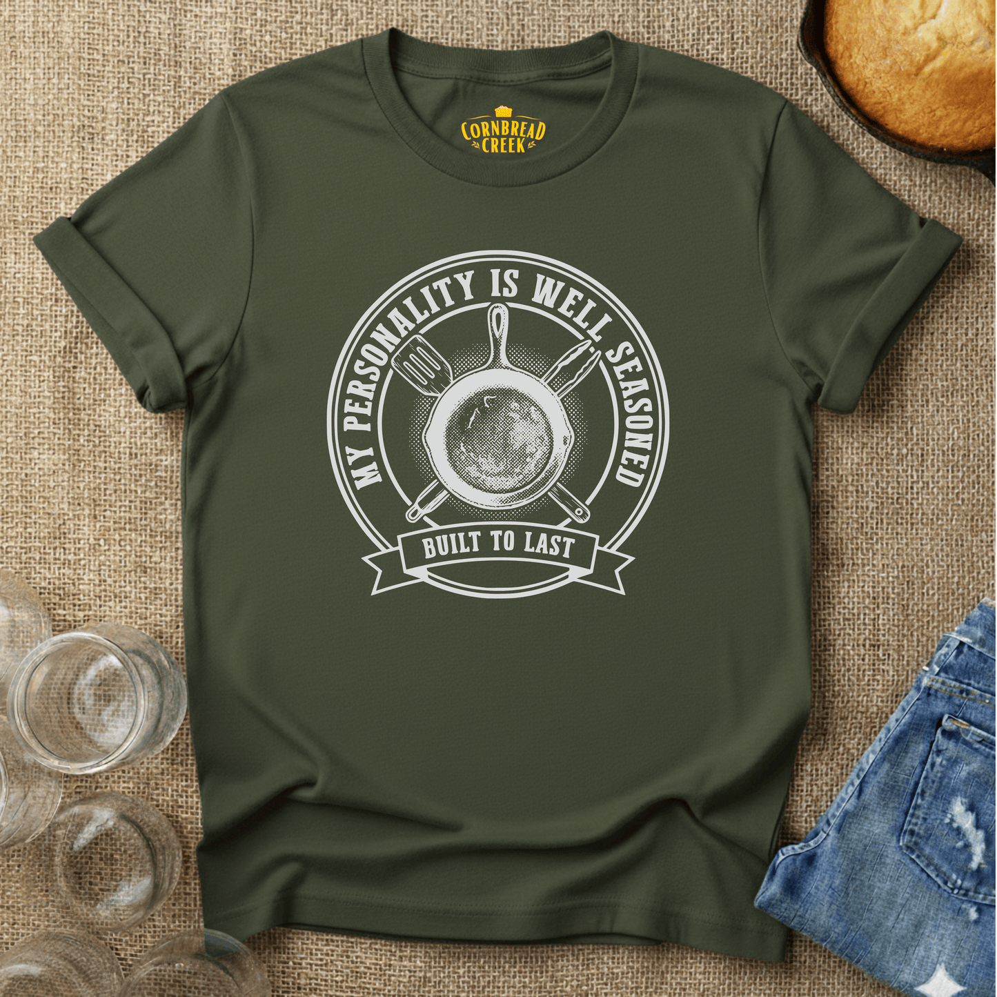 My Personality Is Well Seasoned T-Shirt Chicken and Rural Homestead Graphic tee Cornbread Creek