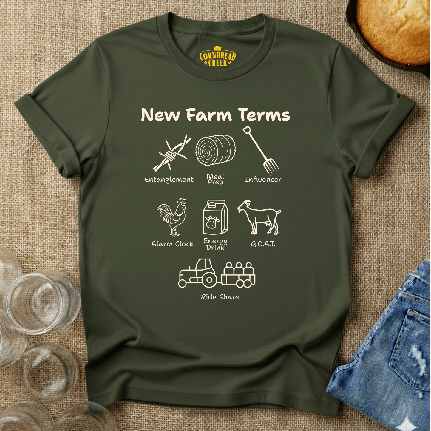 New Farm Terms T-Shirt Chicken and Rural Homestead Graphic tee Cornbread Creek