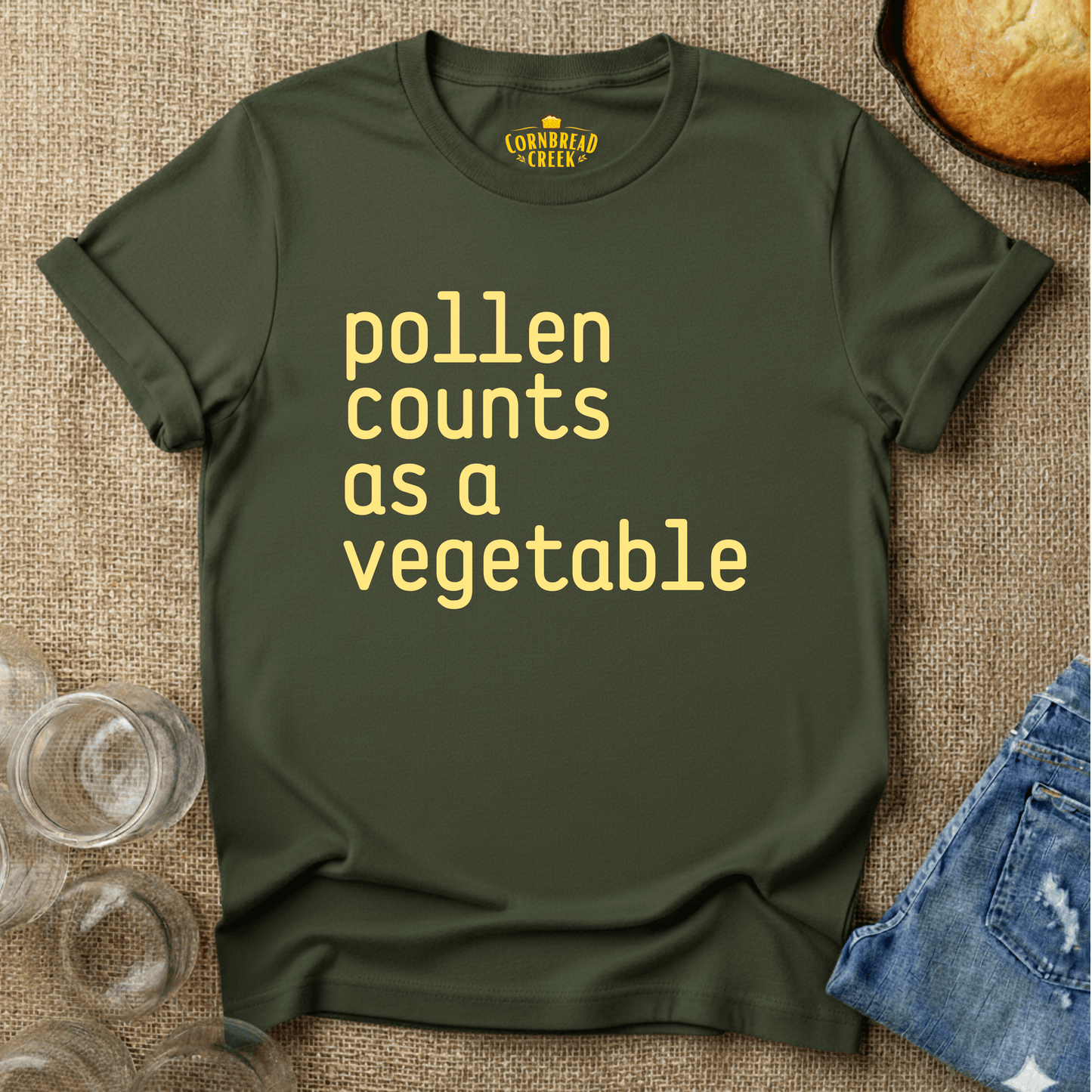 Pollen Counts As A Vegetable T-Shirt Chicken and Rural Homestead Graphic tee Cornbread Creek