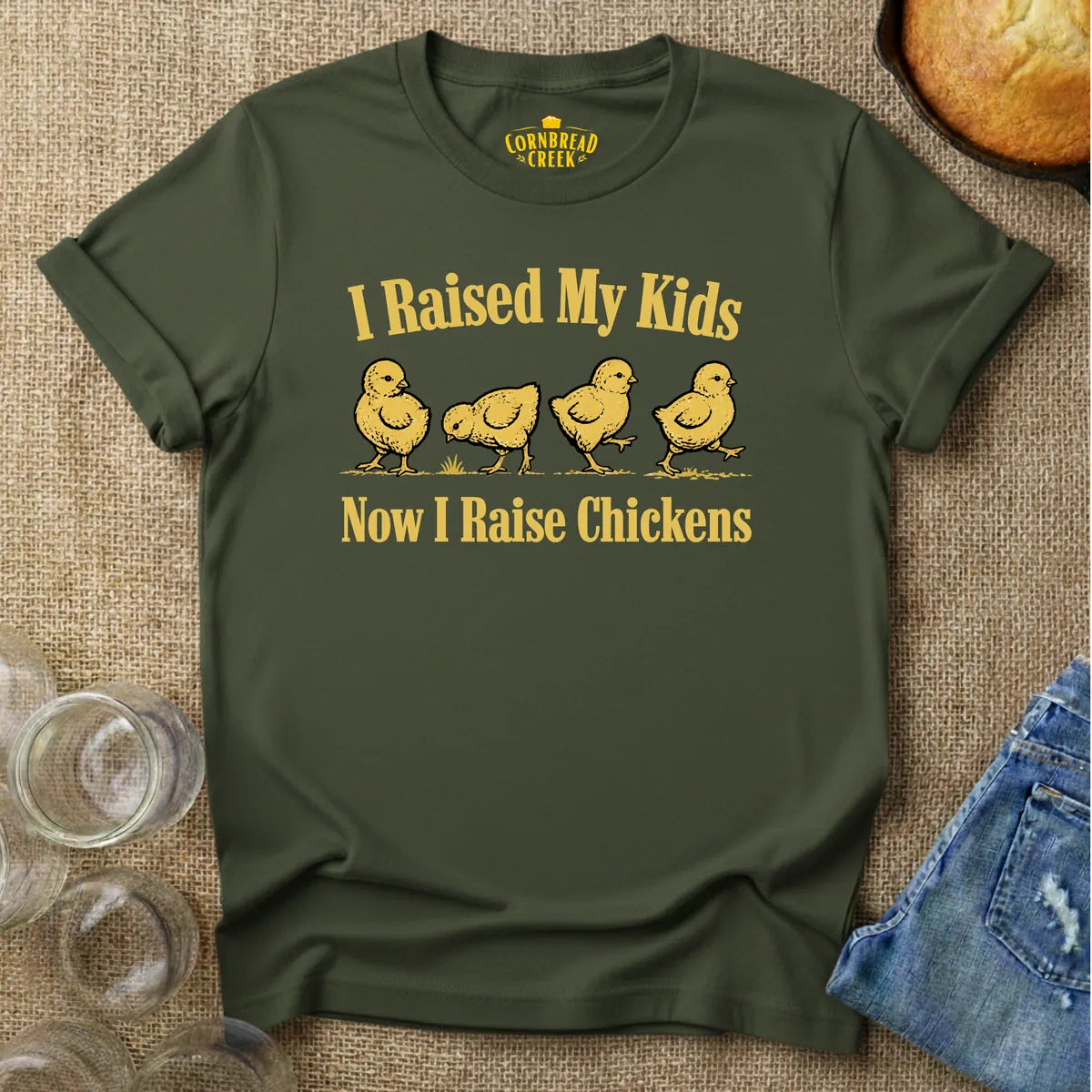I Raised My Kids. Now I Raise Chickens T-Shirt Chicken and Rural Homestead Graphic tee Cornbread Creek