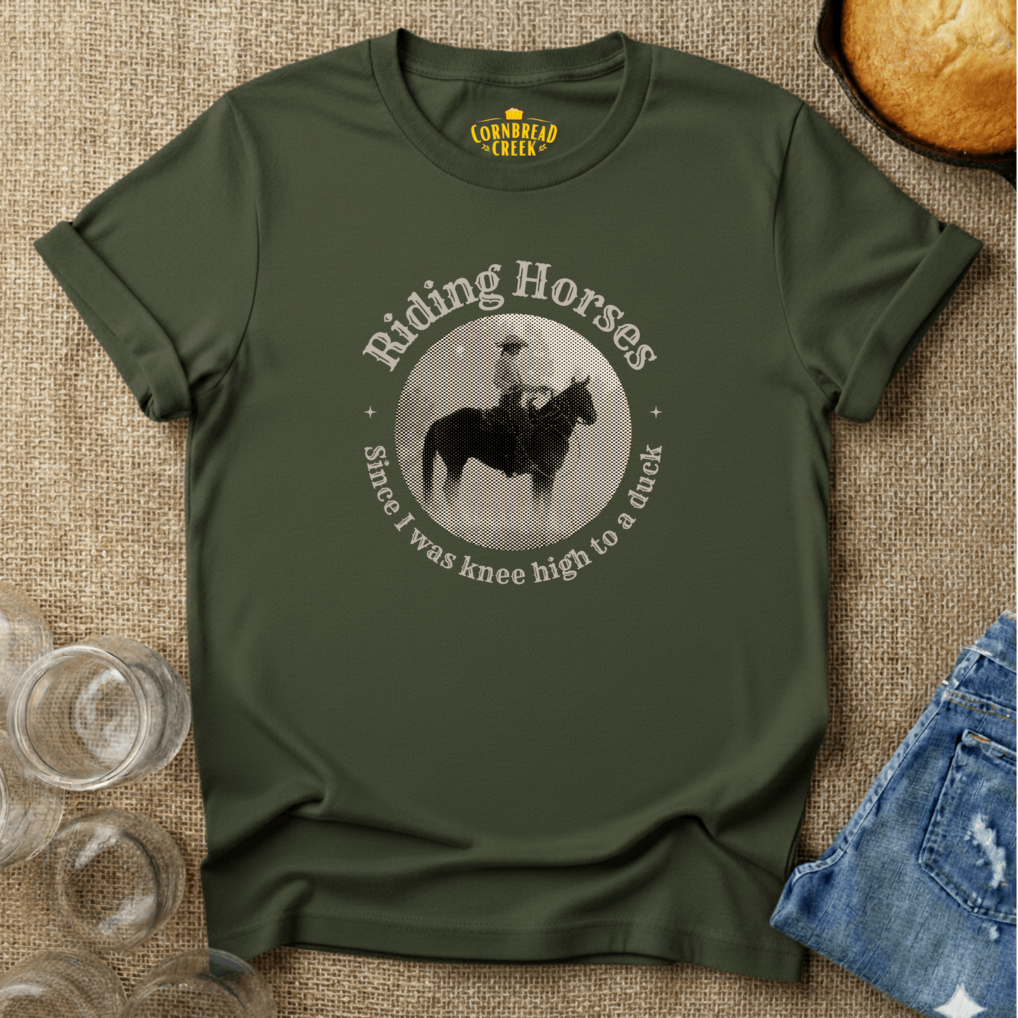 Riding Horses, Since I Was Knee High To A Duck T-Shirt Chicken and Rural Homestead Graphic tee Cornbread Creek