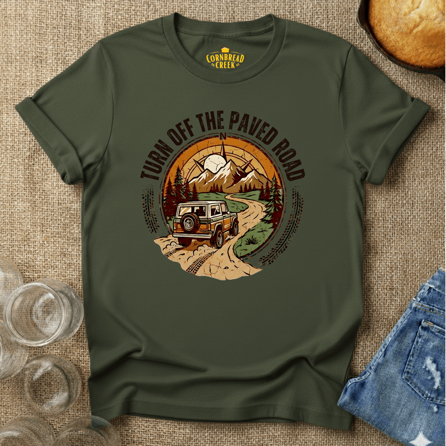 Turn Off The Paved Road T-Shirt Chicken and Rural Homestead Graphic tee Cornbread Creek