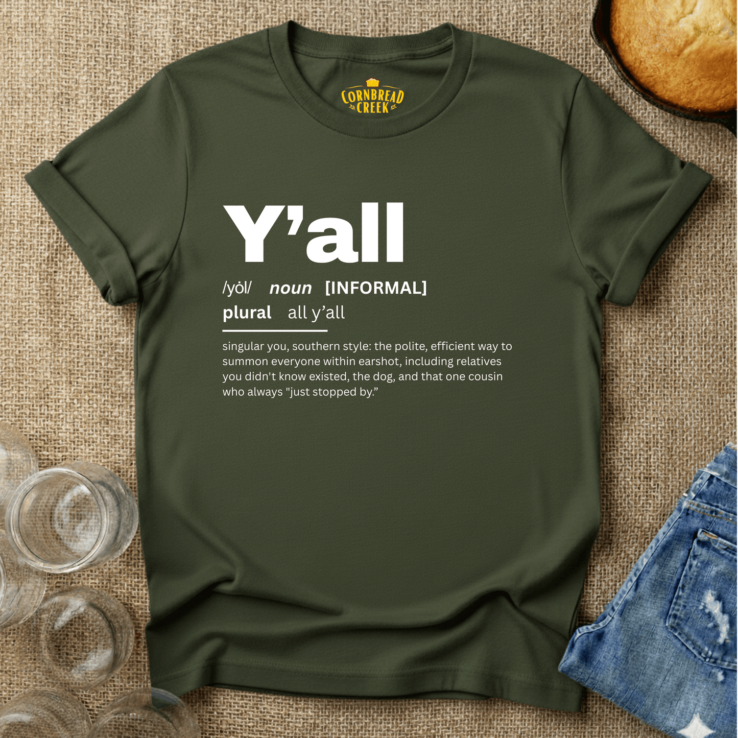 Y'all Definition T-Shirt Chicken and Rural Homestead Graphic tee Cornbread Creek