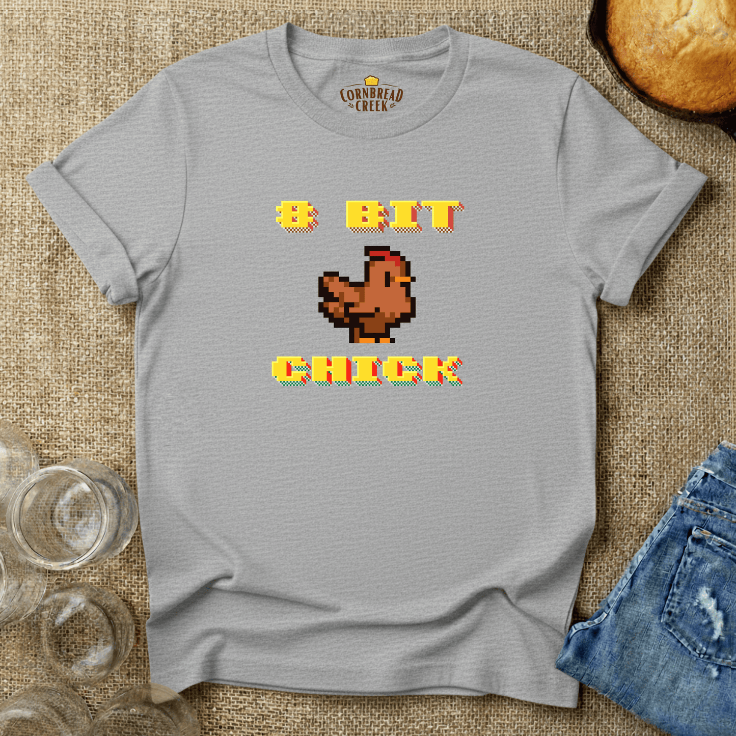 8 Bit Chick T-Shirt Chicken and Rural Homestead Graphic tee Cornbread Creek