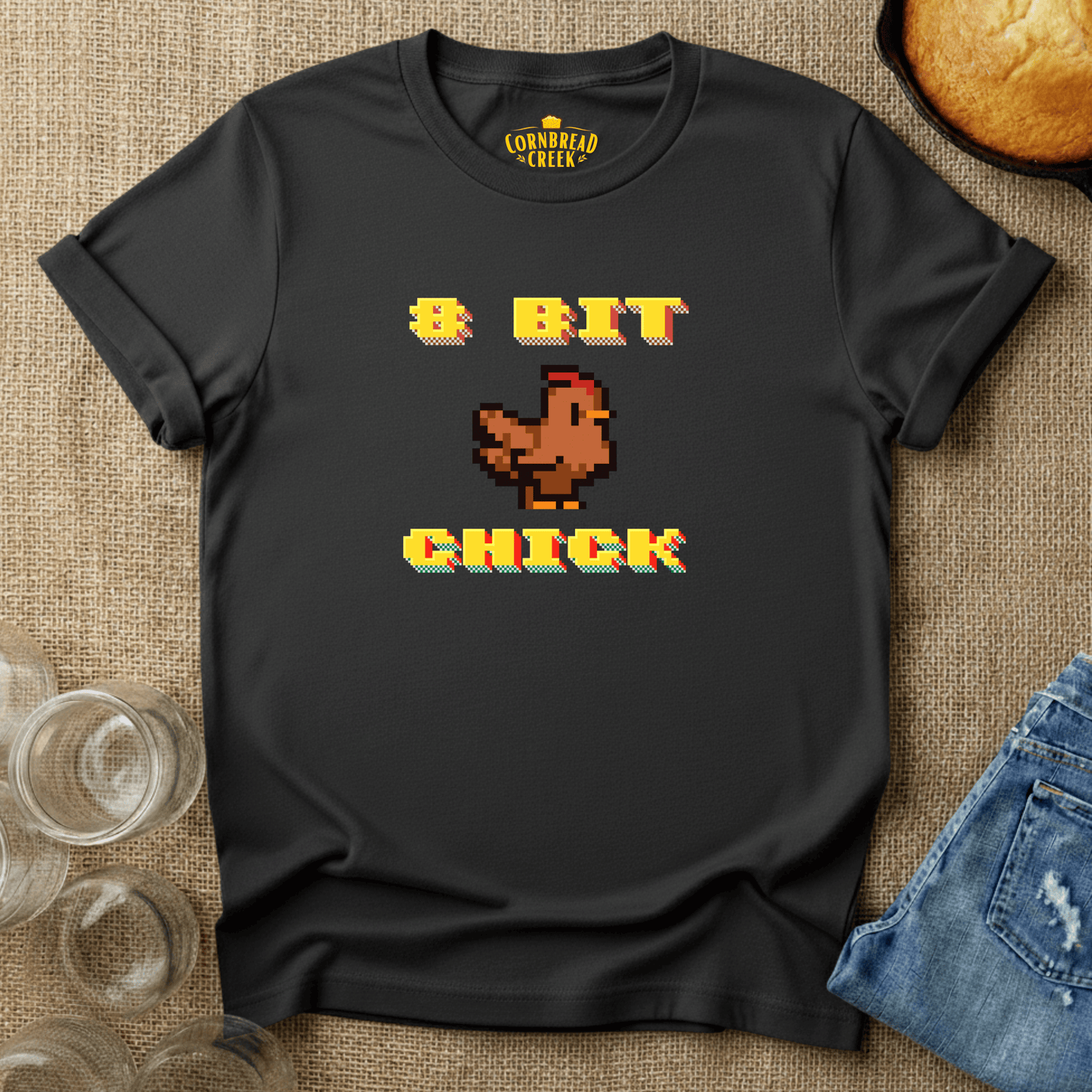 8 Bit Chick T-Shirt Chicken and Rural Homestead Graphic tee Cornbread Creek