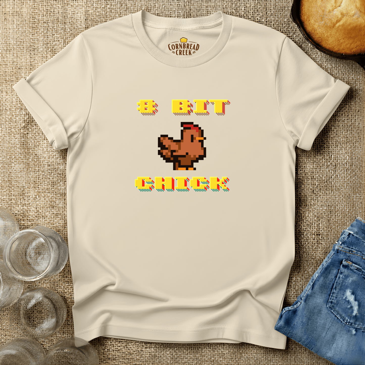 8 Bit Chick T-Shirt Chicken and Rural Homestead Graphic tee Cornbread Creek