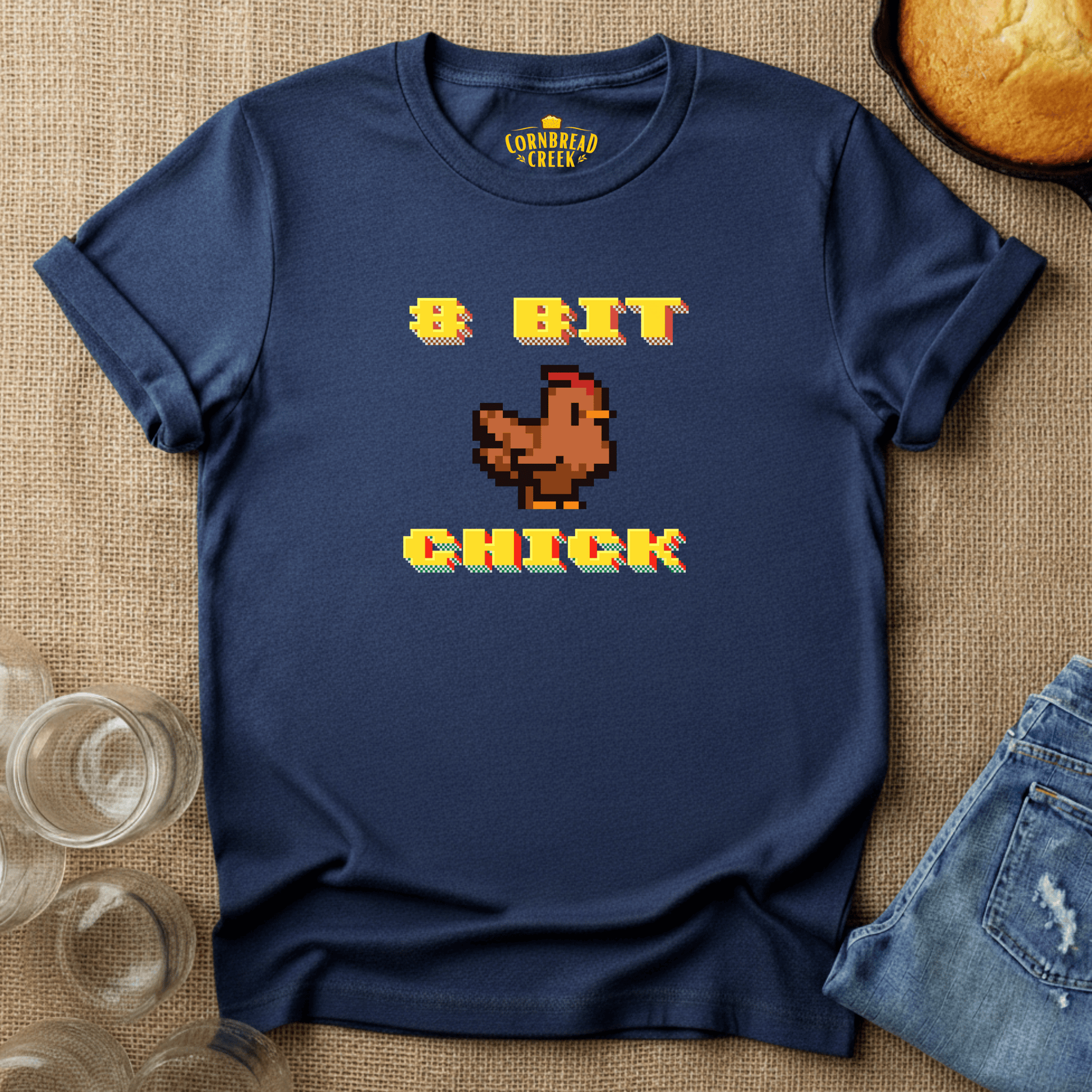8 Bit Chick T-Shirt Chicken and Rural Homestead Graphic tee Cornbread Creek