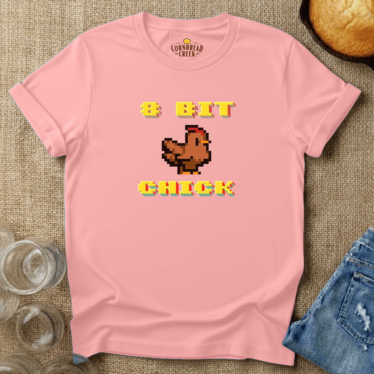 8 Bit Chick T-Shirt Chicken and Rural Homestead Graphic tee Cornbread Creek
