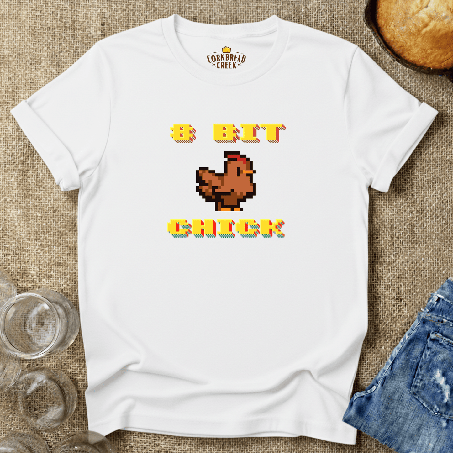 8 Bit Chick T-Shirt Chicken and Rural Homestead Graphic tee Cornbread Creek
