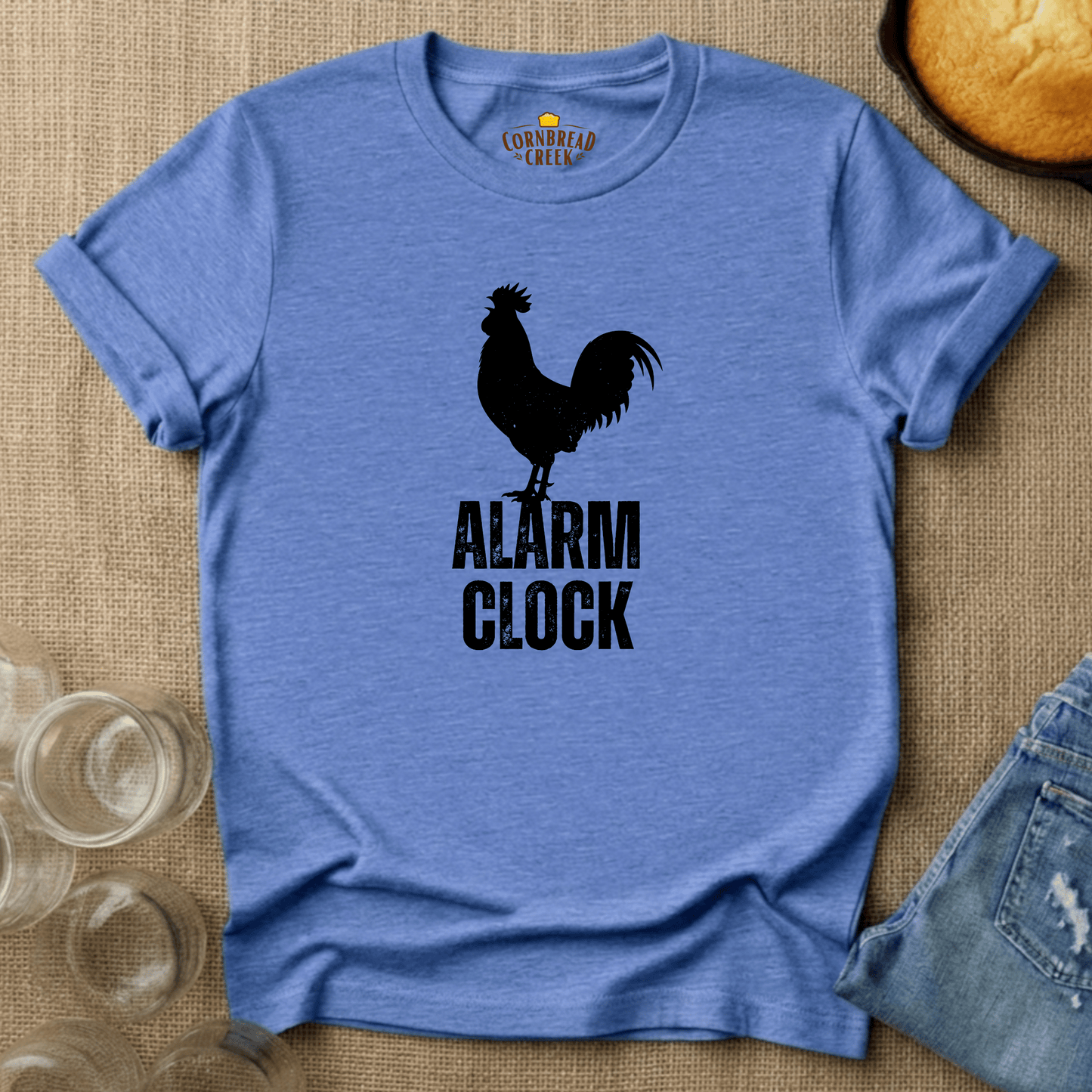 Alarm Clock Rooster T-Shirt Chicken and Rural Homestead Graphic tee Cornbread Creek