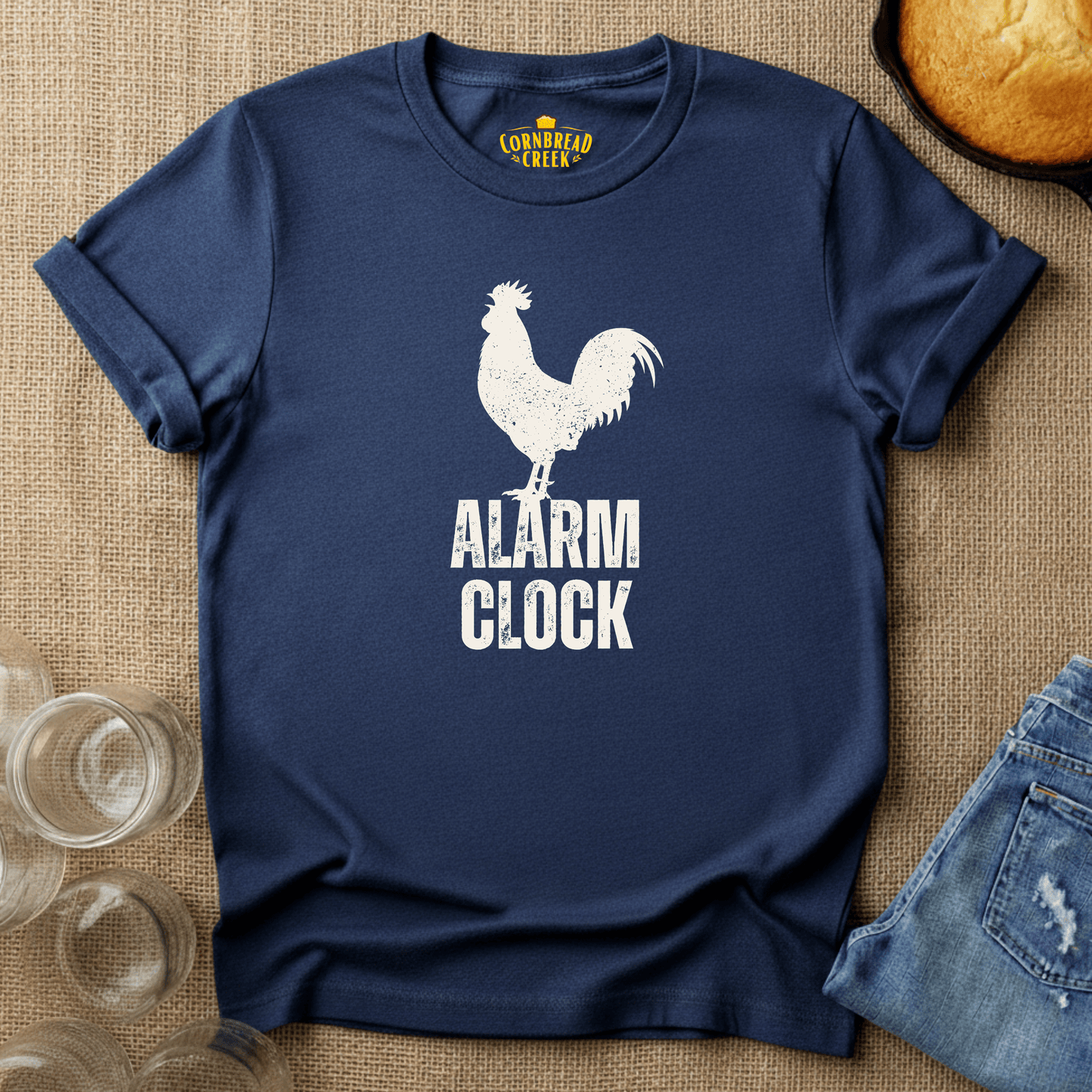 Alarm Clock Rooster T-Shirt Chicken and Rural Homestead Graphic tee Cornbread Creek