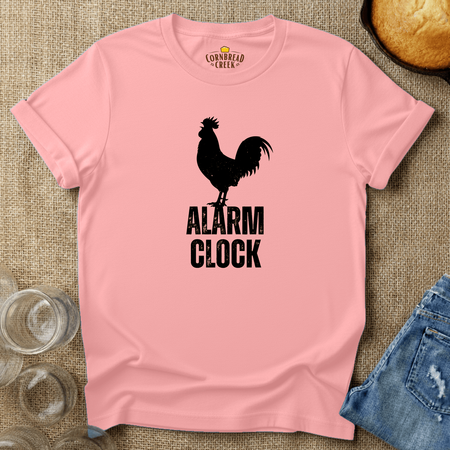 Alarm Clock Rooster T-Shirt Chicken and Rural Homestead Graphic tee Cornbread Creek