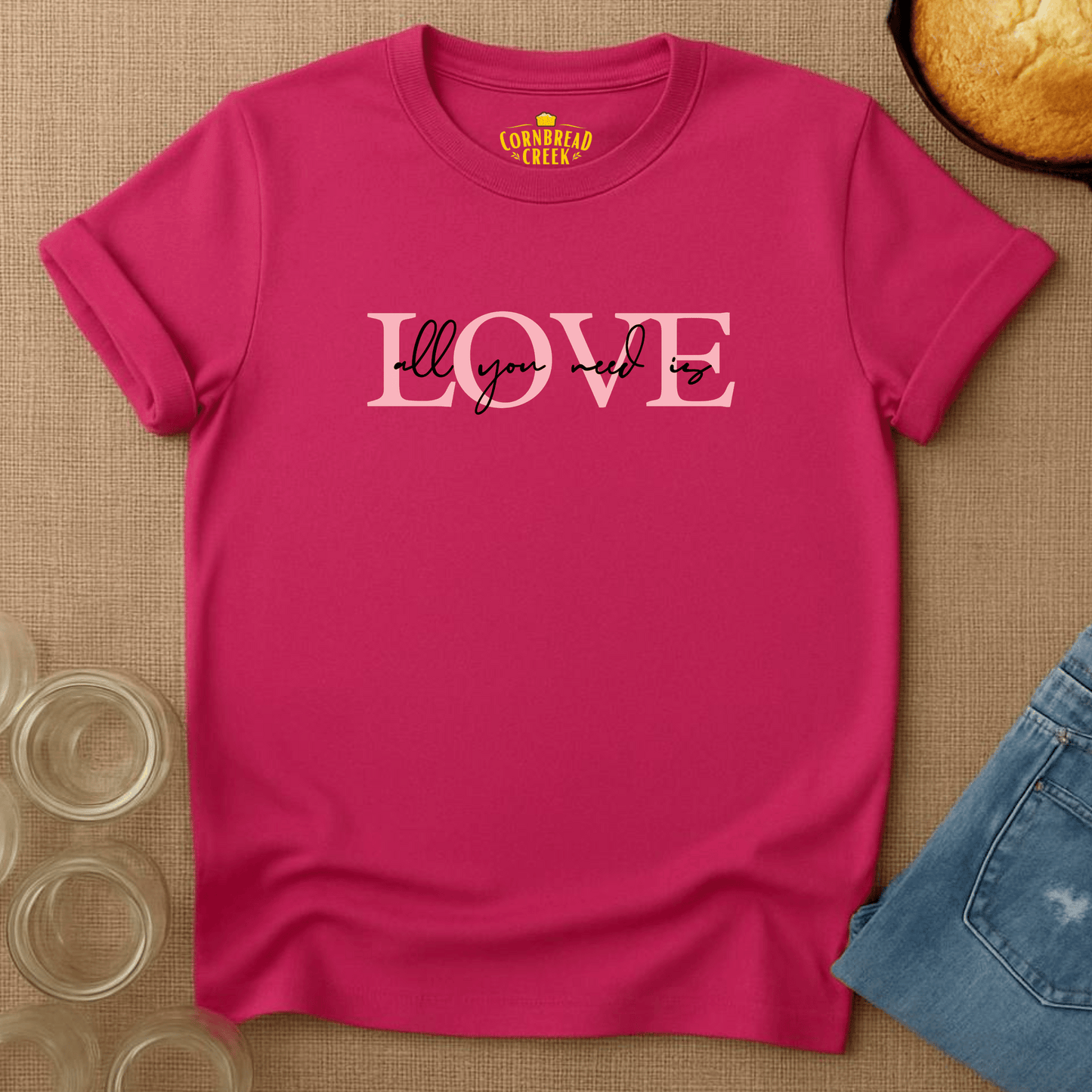 All you need is LOVE T-Shirt Chicken and Rural Homestead Graphic tee Cornbread Creek