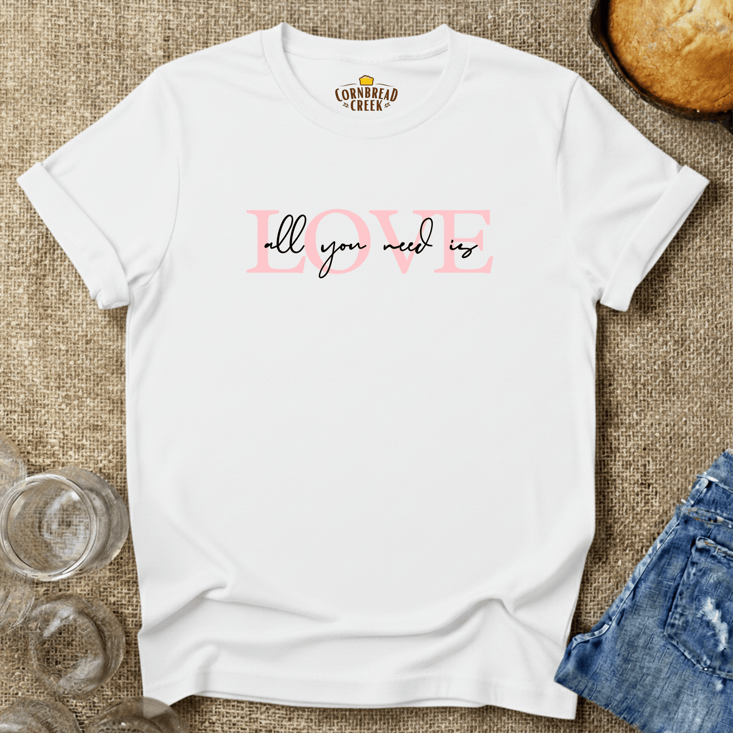 All you need is LOVE T-Shirt Chicken and Rural Homestead Graphic tee Cornbread Creek