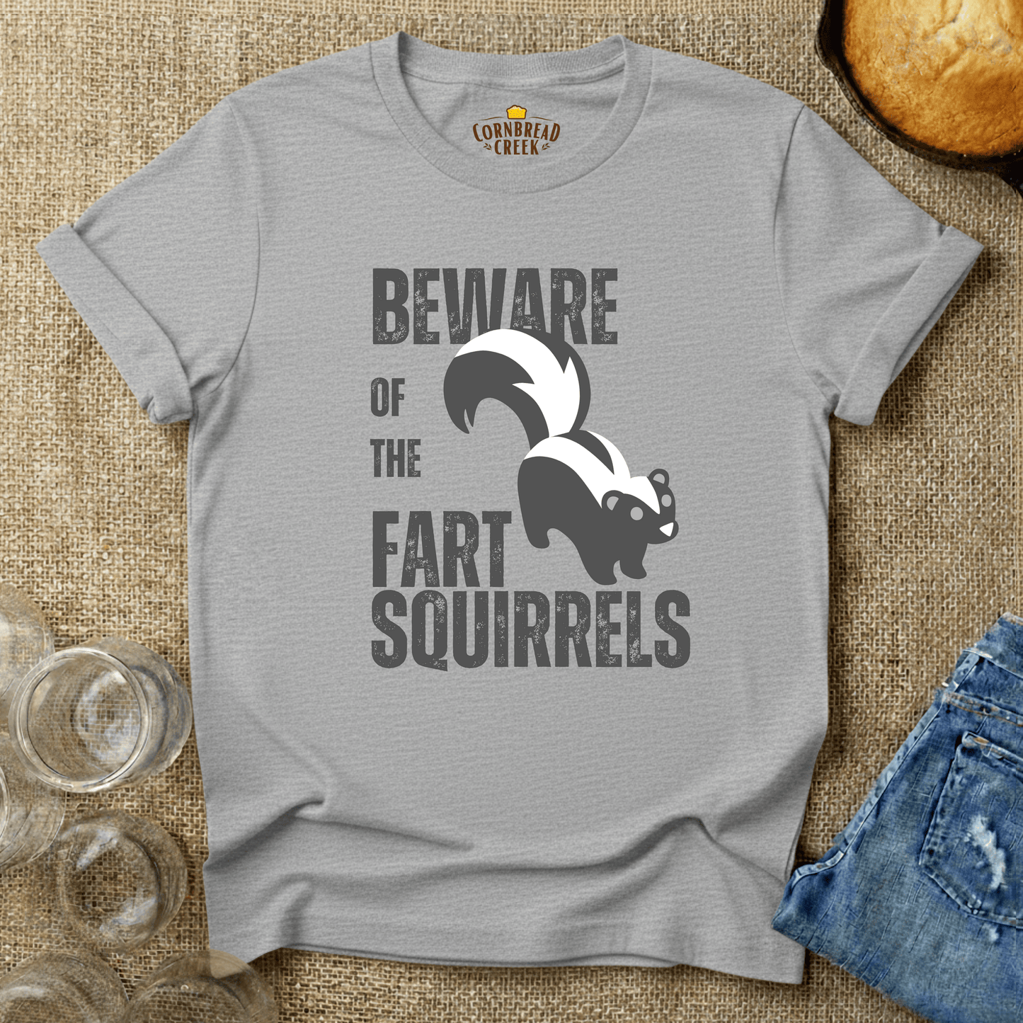 Beware Of The Fart Squirrels T-Shirt Chicken and Rural Homestead Graphic tee Cornbread Creek