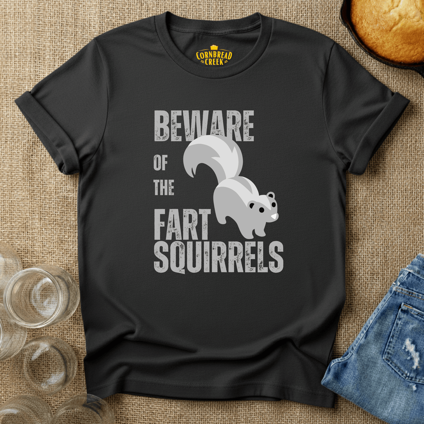 Beware Of The Fart Squirrels T-Shirt Chicken and Rural Homestead Graphic tee Cornbread Creek