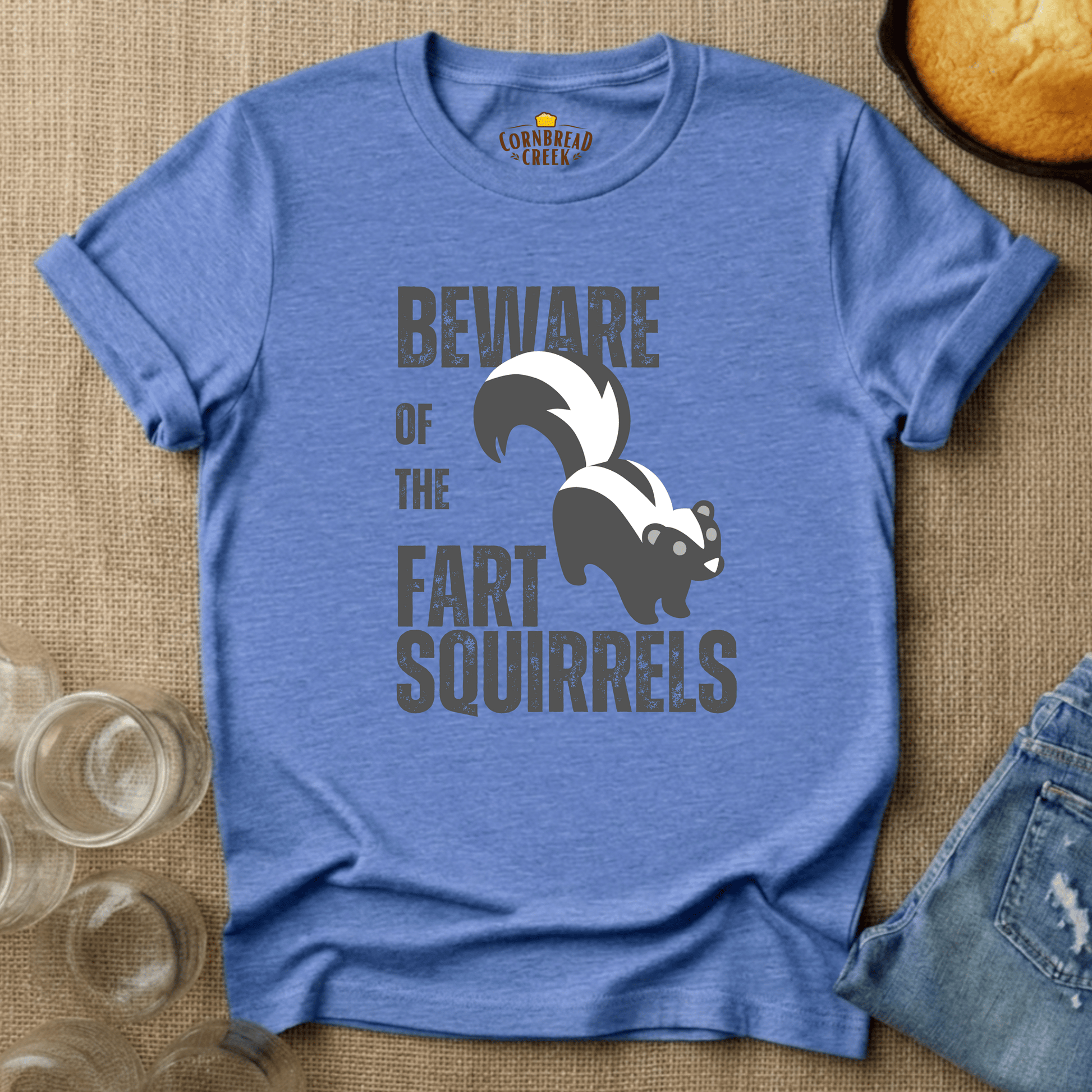 Beware Of The Fart Squirrels T-Shirt Chicken and Rural Homestead Graphic tee Cornbread Creek