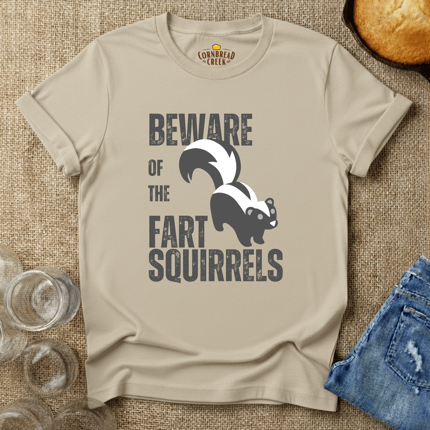 Beware Of The Fart Squirrels T-Shirt Chicken and Rural Homestead Graphic tee Cornbread Creek