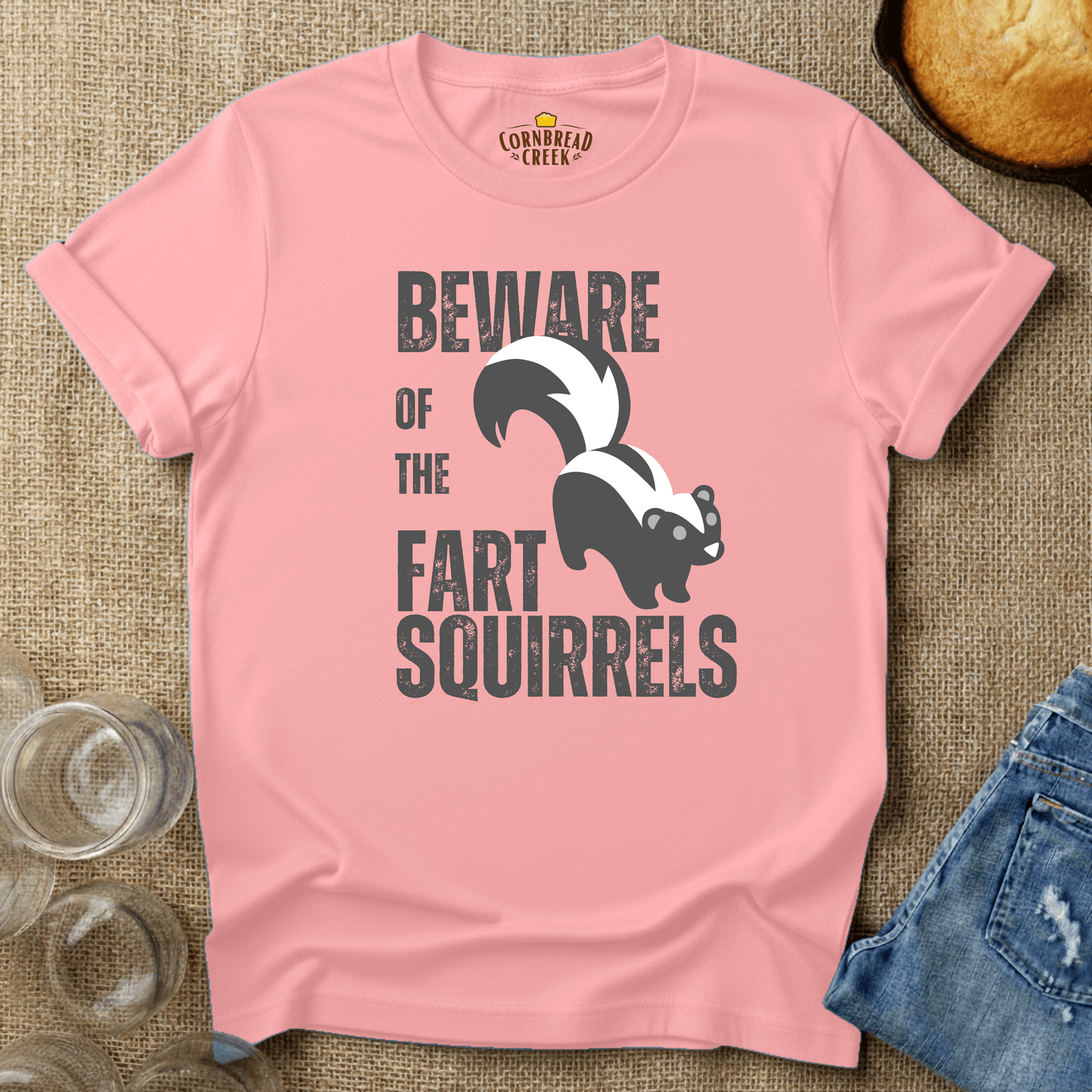 Beware Of The Fart Squirrels T-Shirt Chicken and Rural Homestead Graphic tee Cornbread Creek