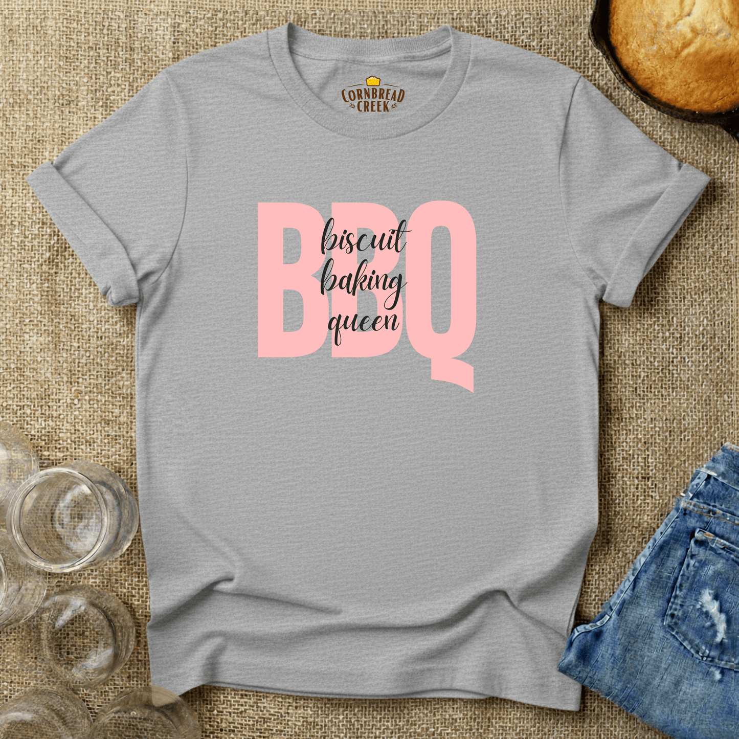 Biscuit Baking Queen with Elegance T-Shirt Chicken and Rural Homestead Graphic tee Cornbread Creek