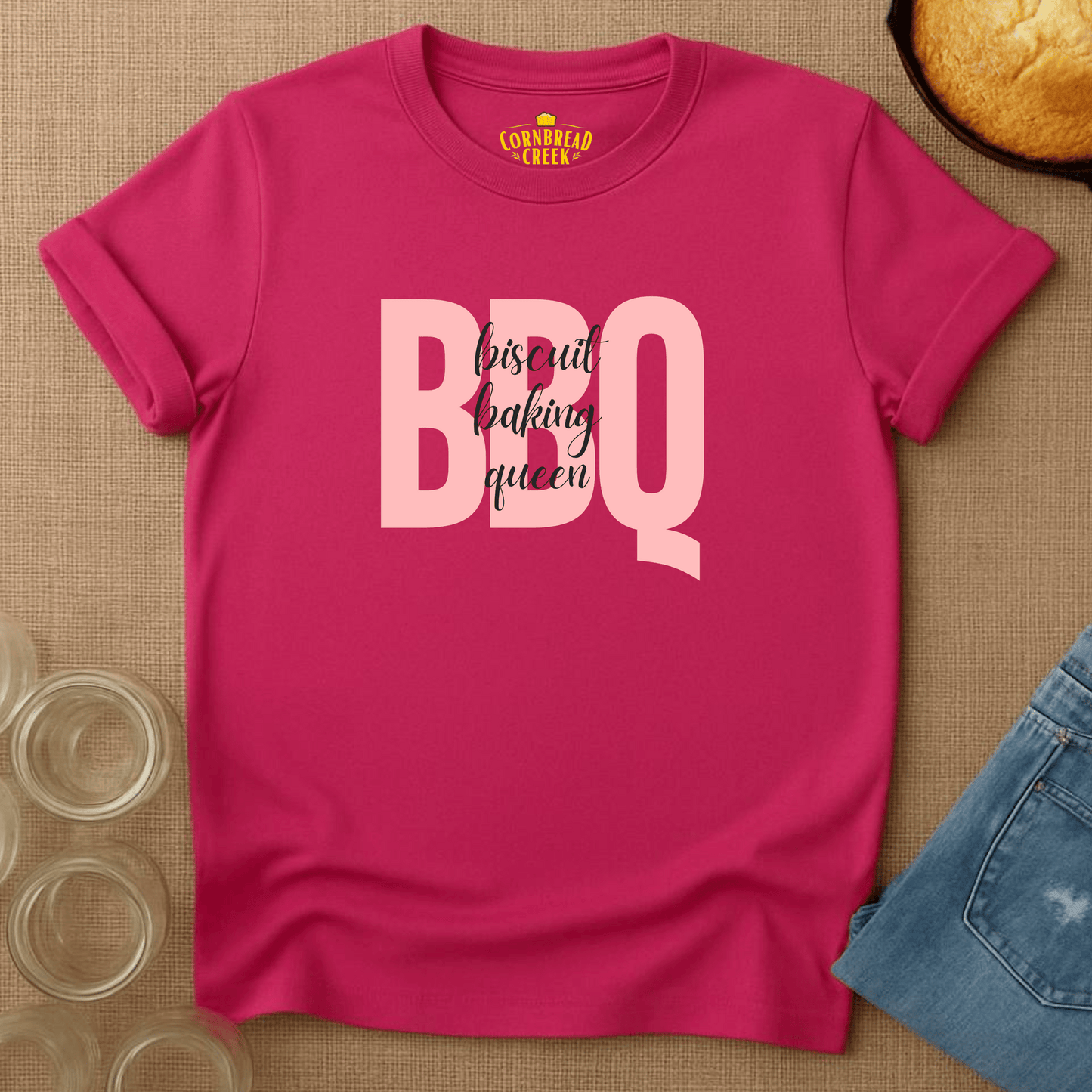 Biscuit Baking Queen with Elegance T-Shirt Chicken and Rural Homestead Graphic tee Cornbread Creek