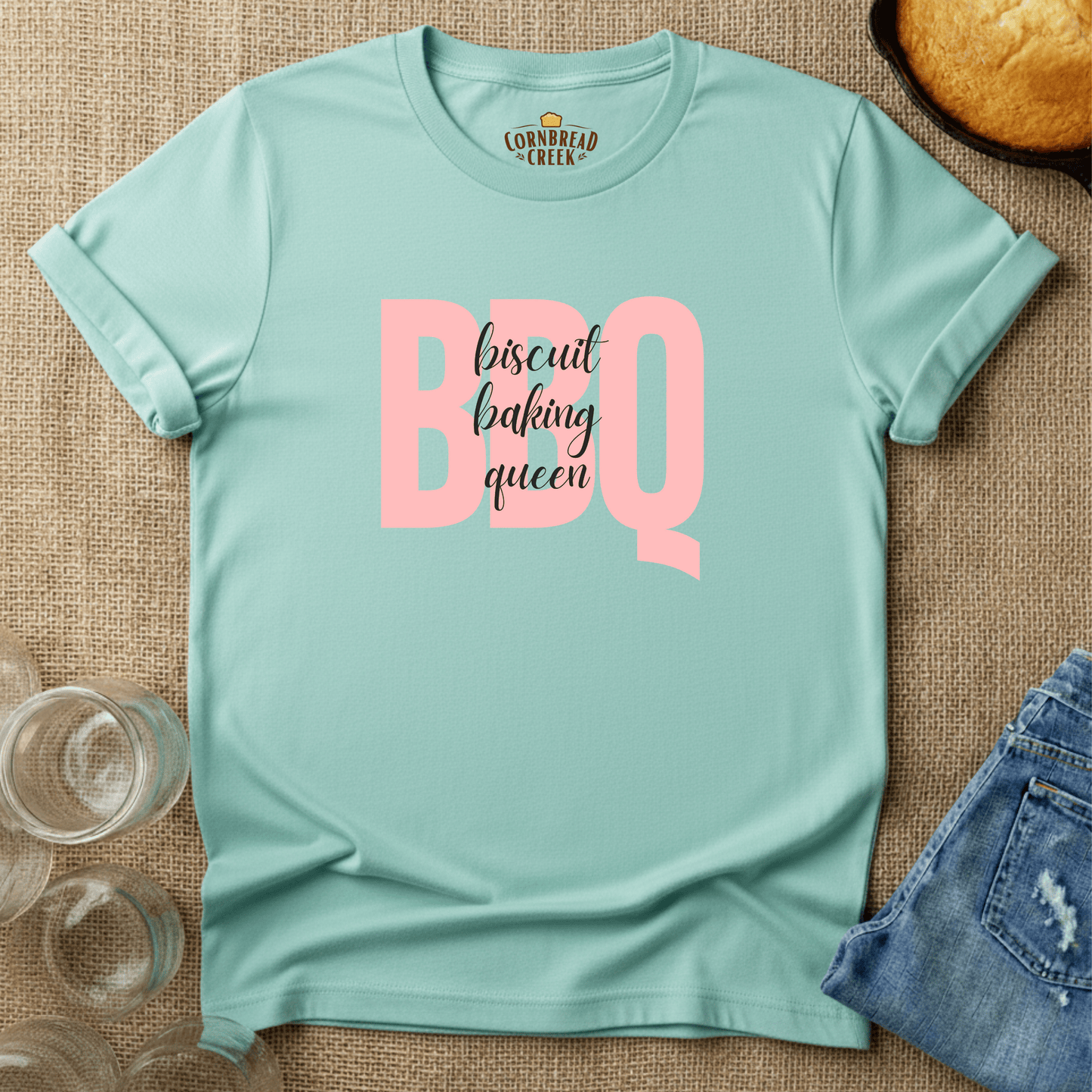 Biscuit Baking Queen with Elegance T-Shirt Chicken and Rural Homestead Graphic tee Cornbread Creek