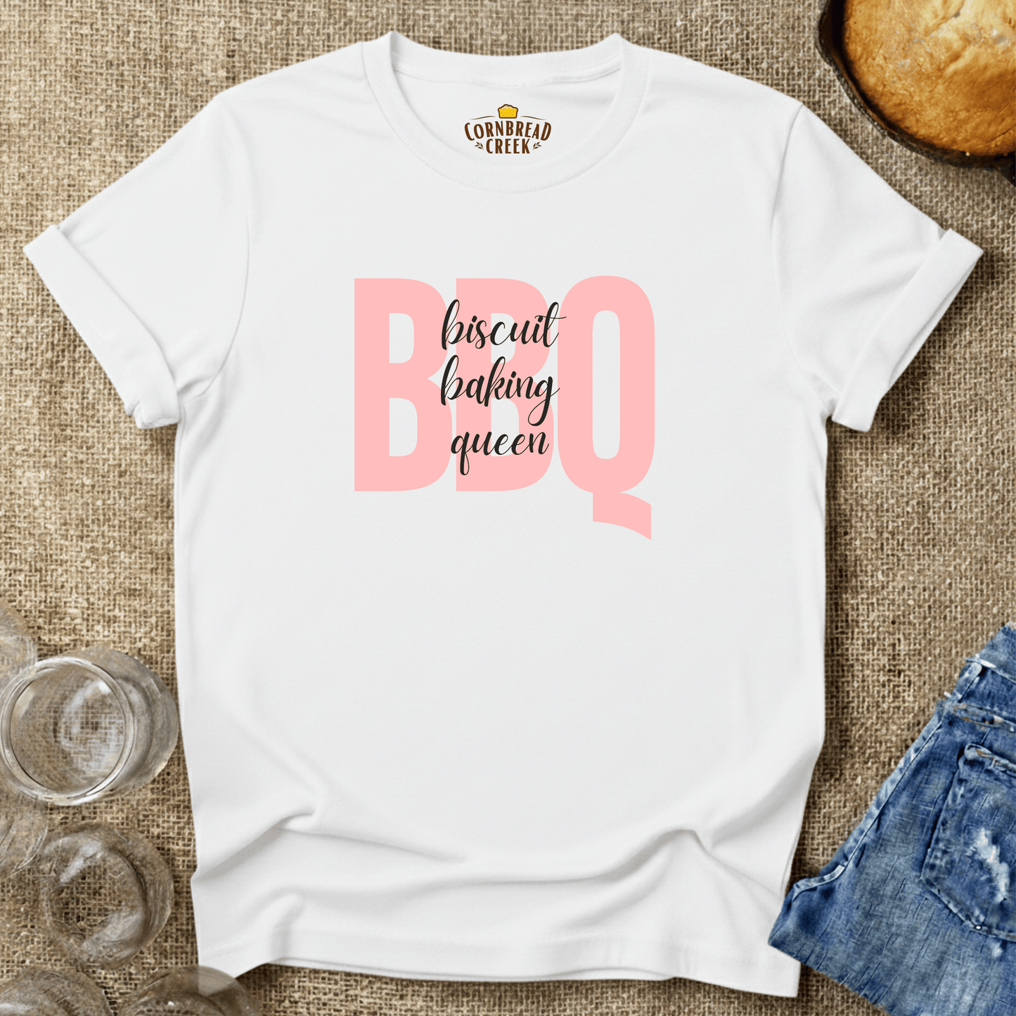 Biscuit Baking Queen with Elegance T-Shirt Chicken and Rural Homestead Graphic tee Cornbread Creek