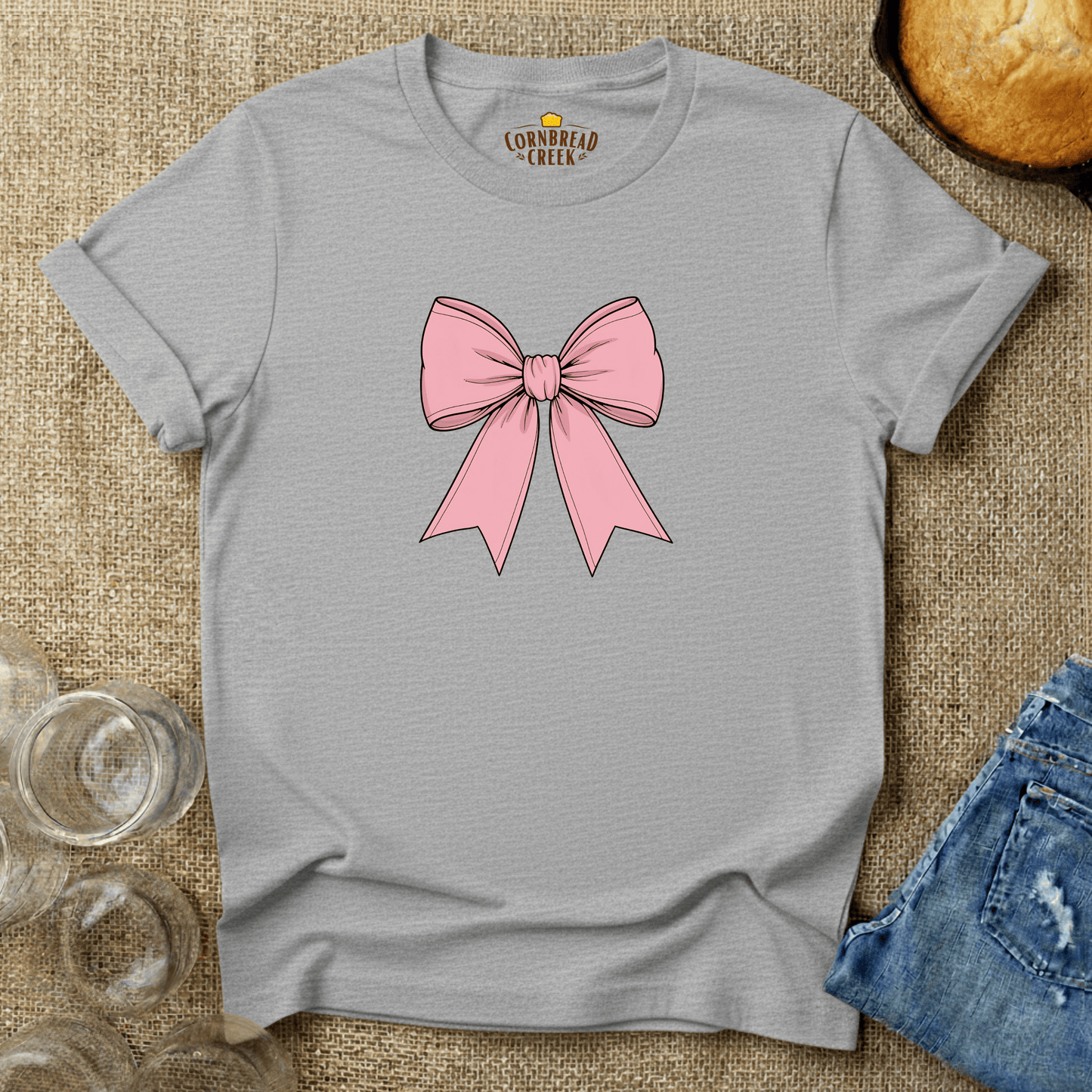 Bow Simple T-Shirt Chicken and Rural Homestead Graphic tee Cornbread Creek