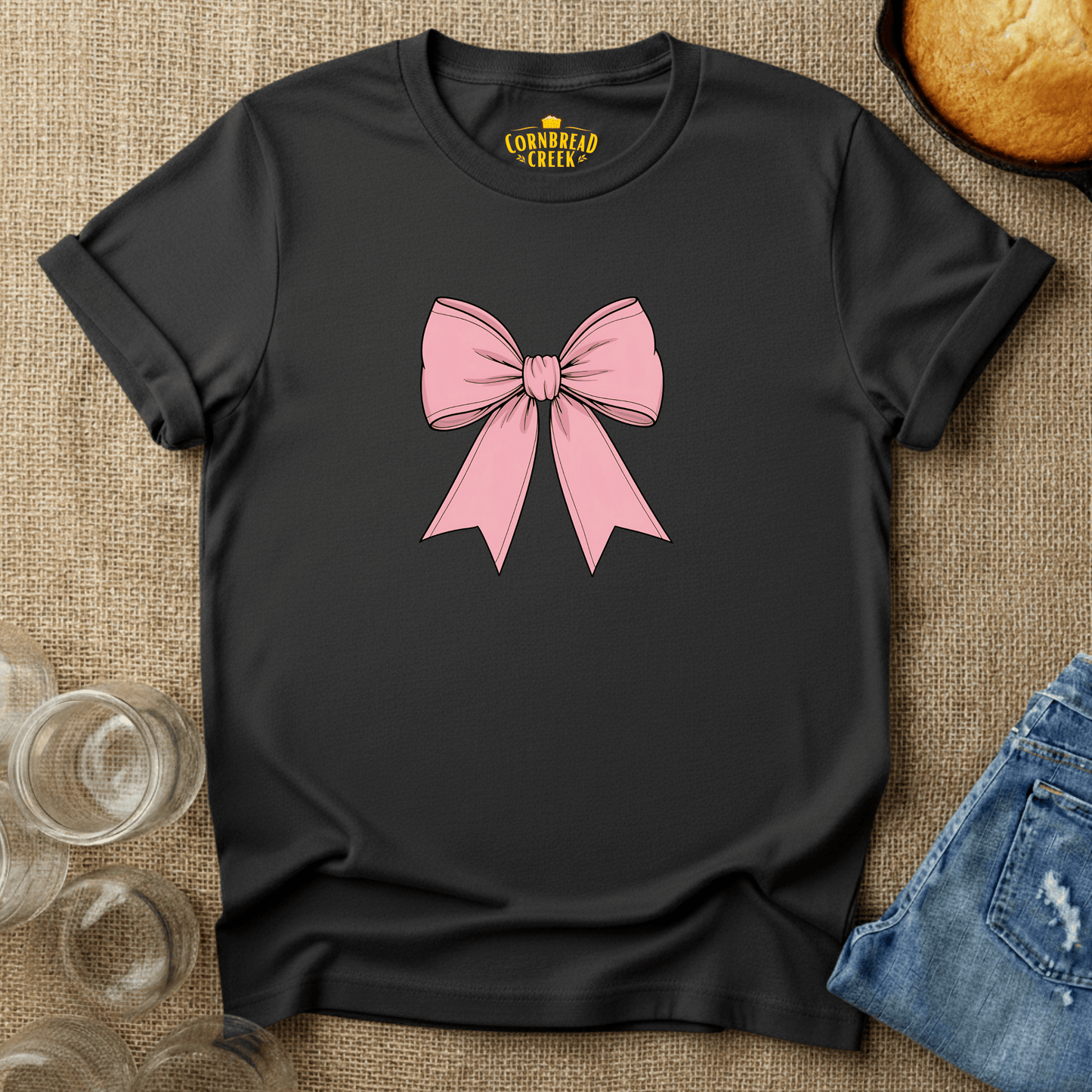 Bow Simple T-Shirt Chicken and Rural Homestead Graphic tee Cornbread Creek