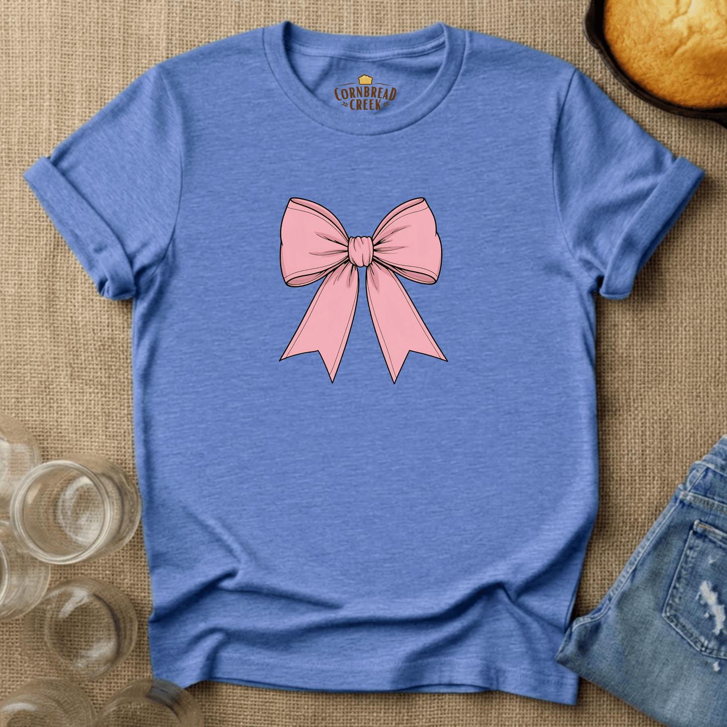 Bow Simple T-Shirt Chicken and Rural Homestead Graphic tee Cornbread Creek