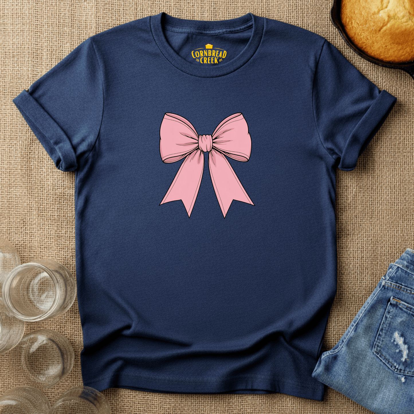 Bow Simple T-Shirt Chicken and Rural Homestead Graphic tee Cornbread Creek