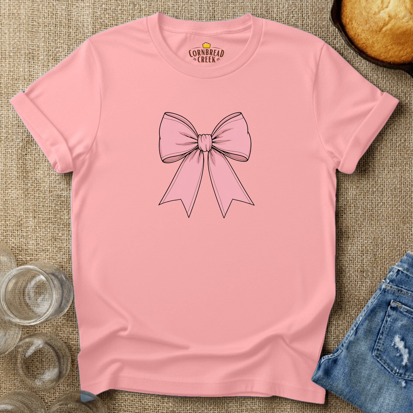 Bow Simple T-Shirt Chicken and Rural Homestead Graphic tee Cornbread Creek