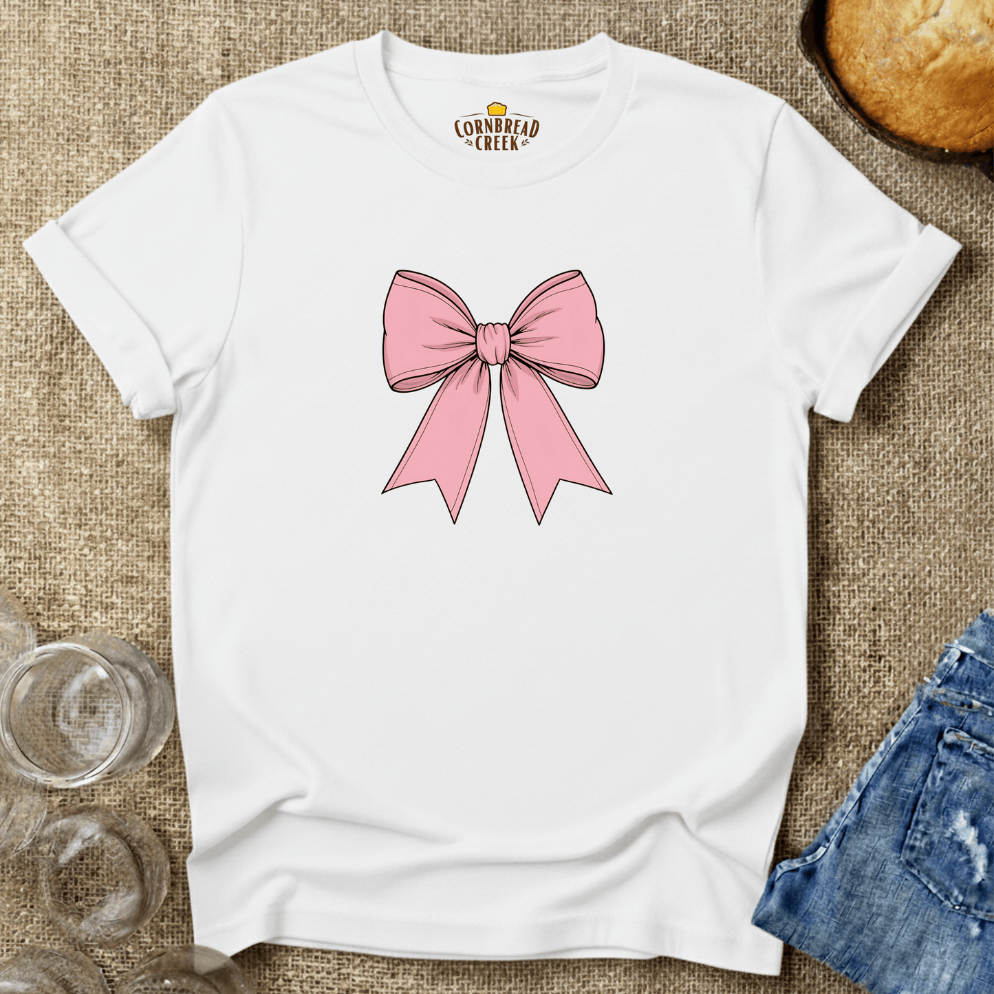 Bow Simple T-Shirt Chicken and Rural Homestead Graphic tee Cornbread Creek