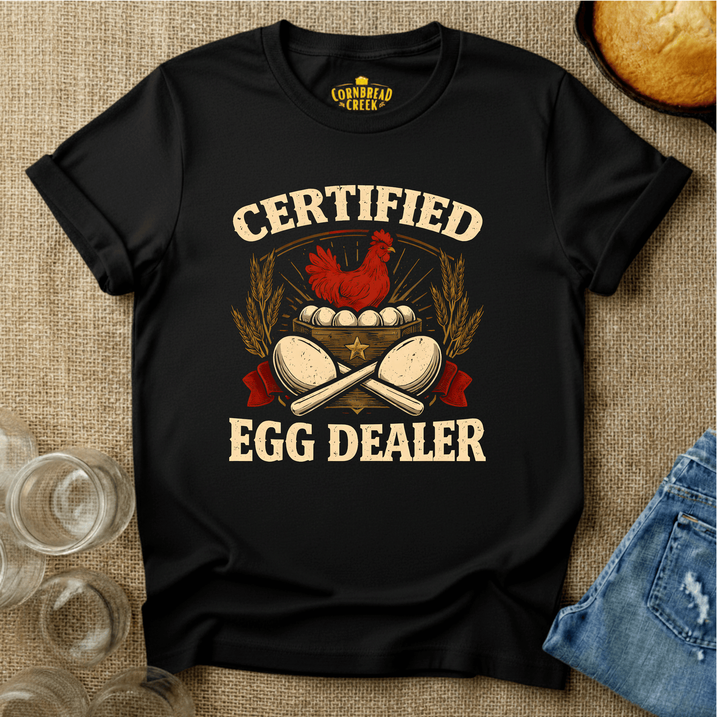 Certified Egg Dealer T-Shirt Chicken and Rural Homestead Graphic tee Cornbread Creek