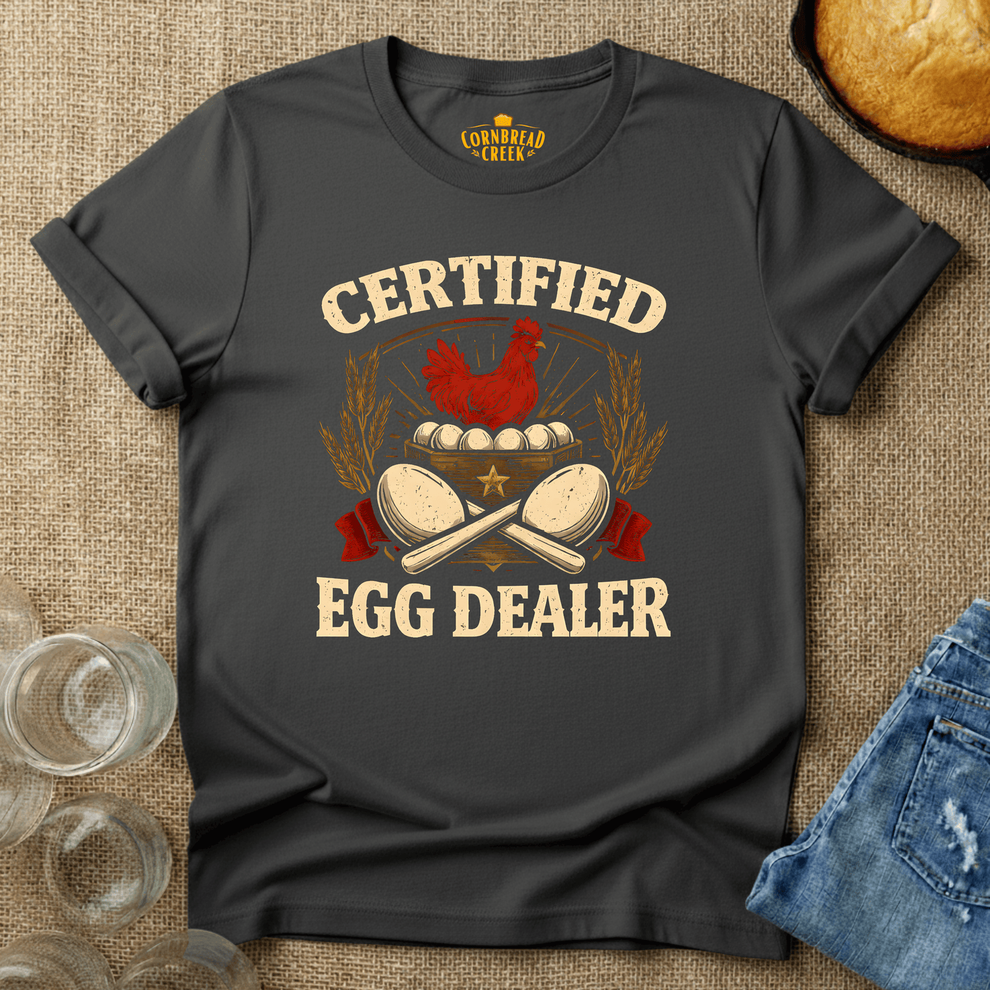 Certified Egg Dealer T-Shirt Chicken and Rural Homestead Graphic tee Cornbread Creek