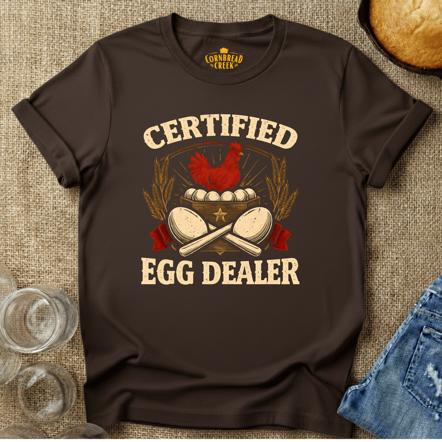 Certified Egg Dealer T-Shirt Chicken and Rural Homestead Graphic tee Cornbread Creek