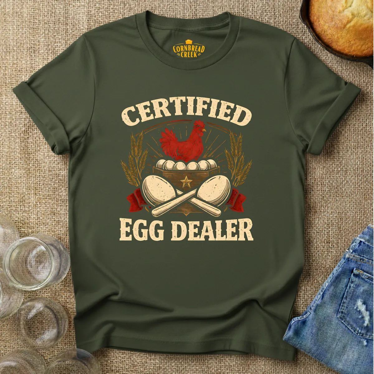 Certified Egg Dealer T-Shirt Chicken and Rural Homestead Graphic tee Cornbread Creek