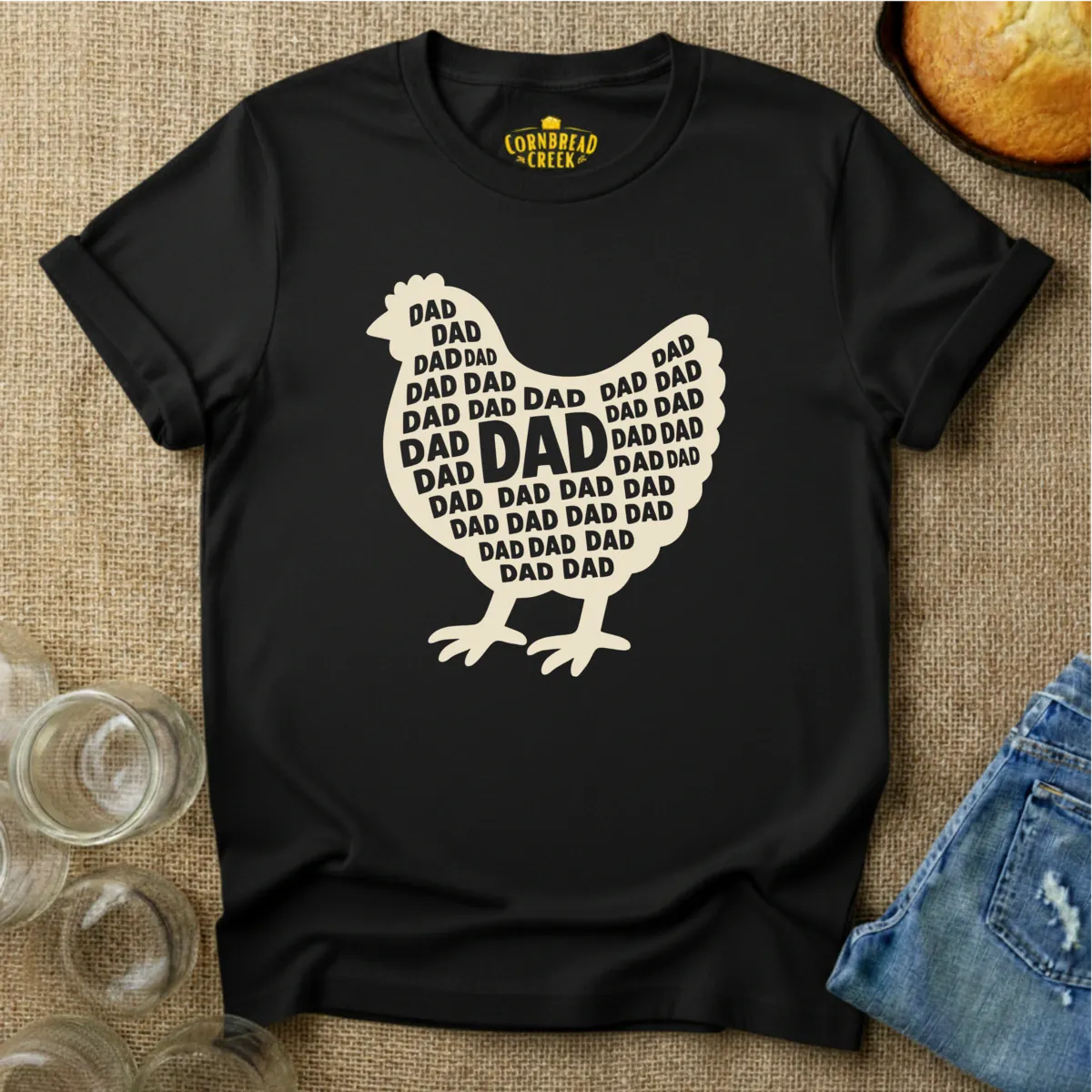 Chicken Dad Silhouette T-Shirt Chicken and Rural Homestead Graphic tee Cornbread Creek