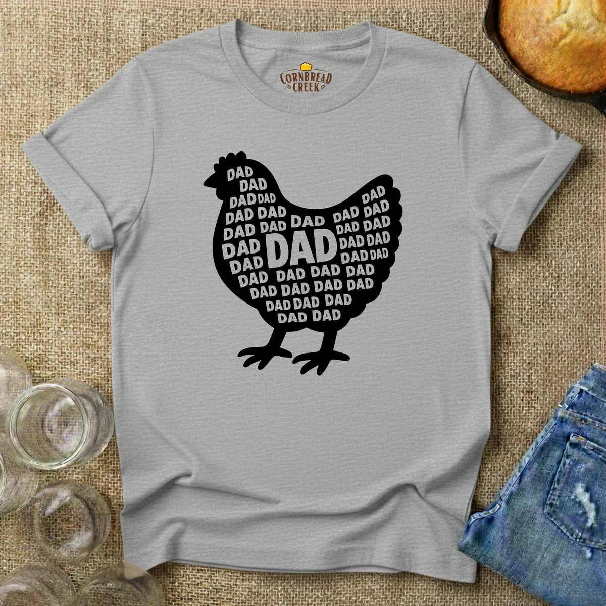 Chicken Dad Silhouette T-Shirt Chicken and Rural Homestead Graphic tee Cornbread Creek